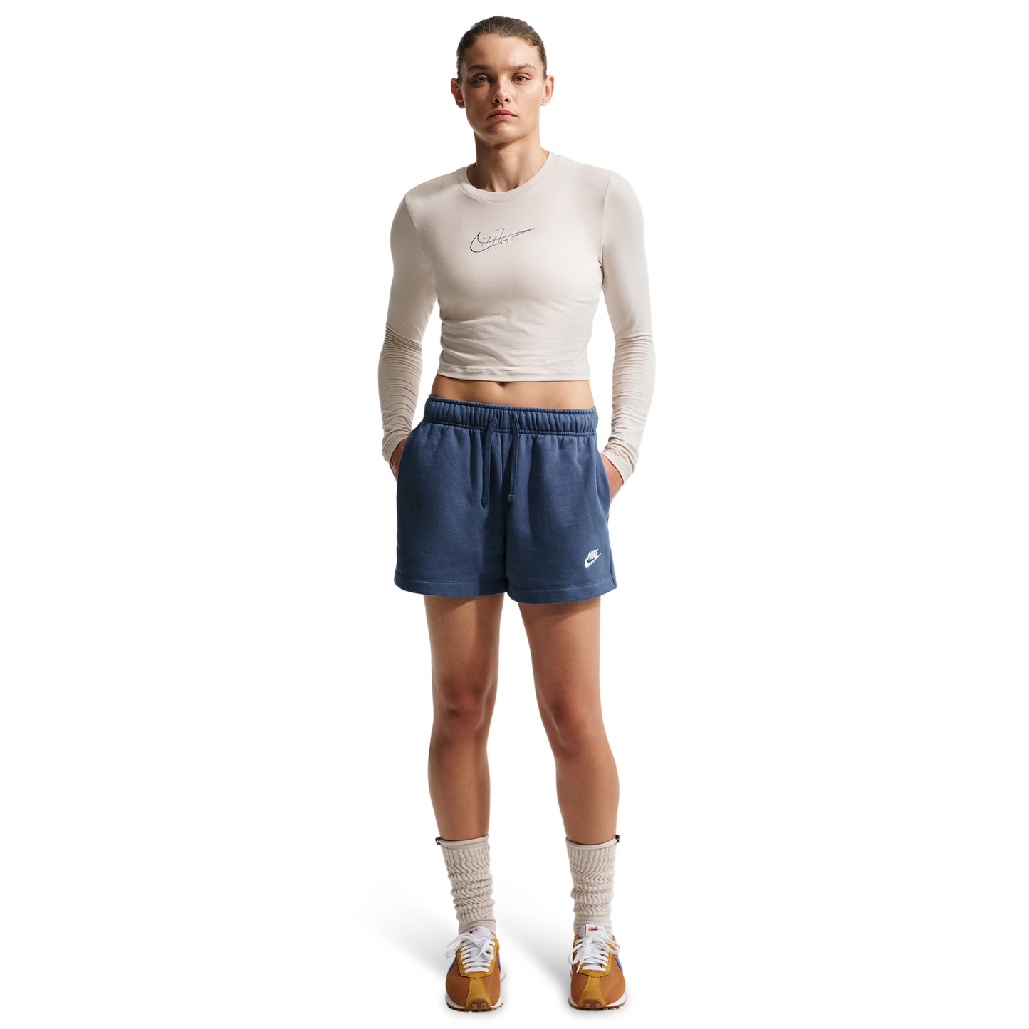 Nike NSW Club Fleece MR Short - Women's - Mystic Navy/White