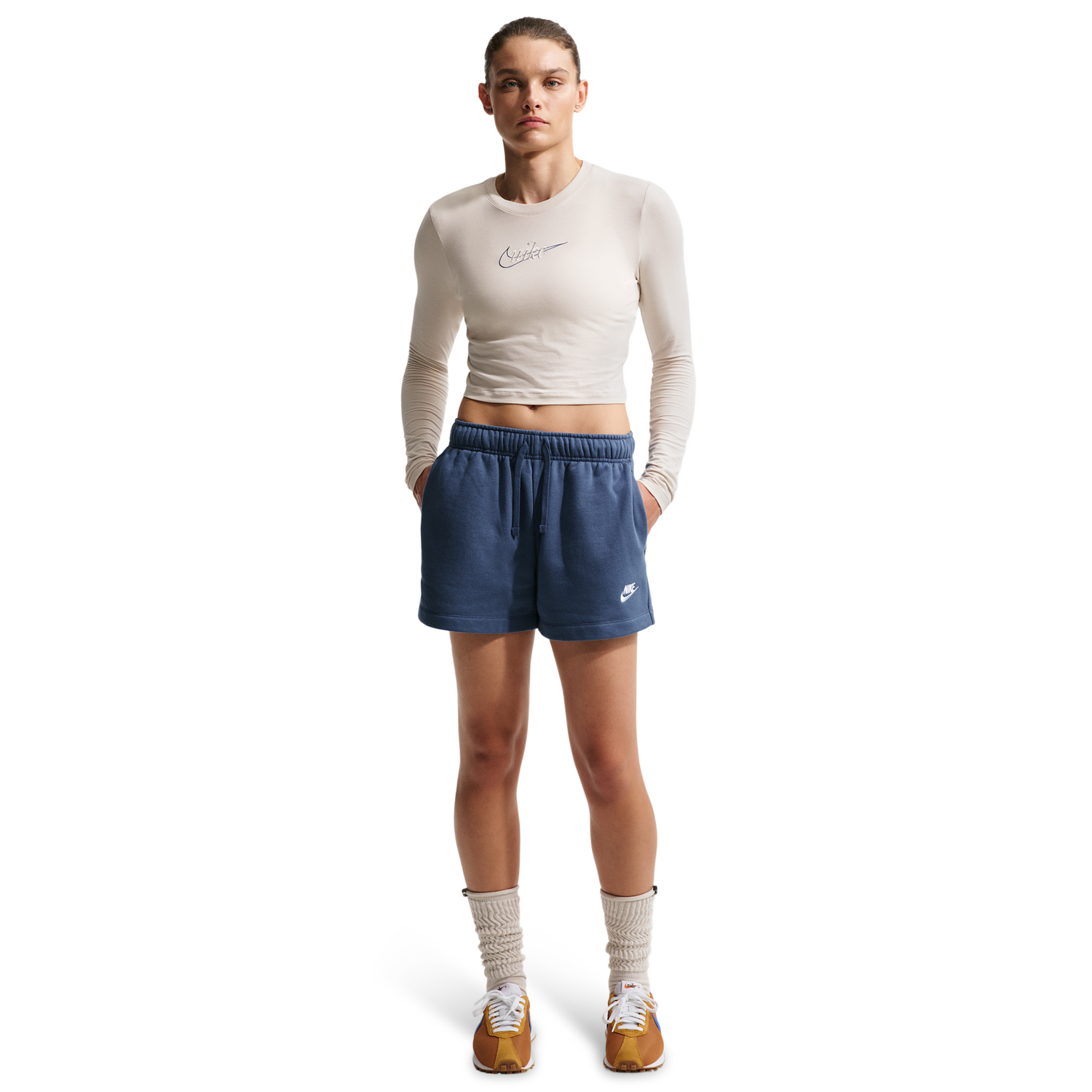 Nike NSW Club Fleece MR Short - Women's - Mystic Navy/White