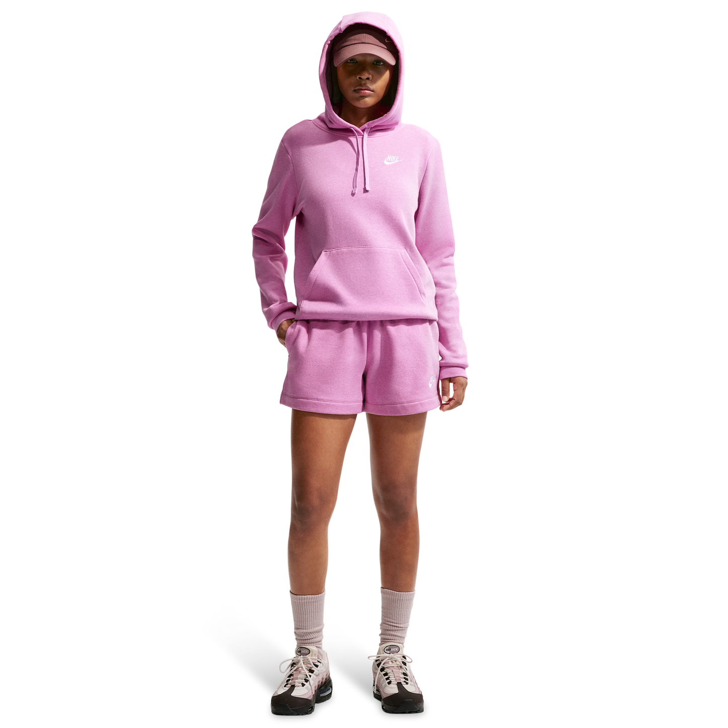 Nike NSW Club Fleece MR Short - Women's - Heather/Lt Magenta/White