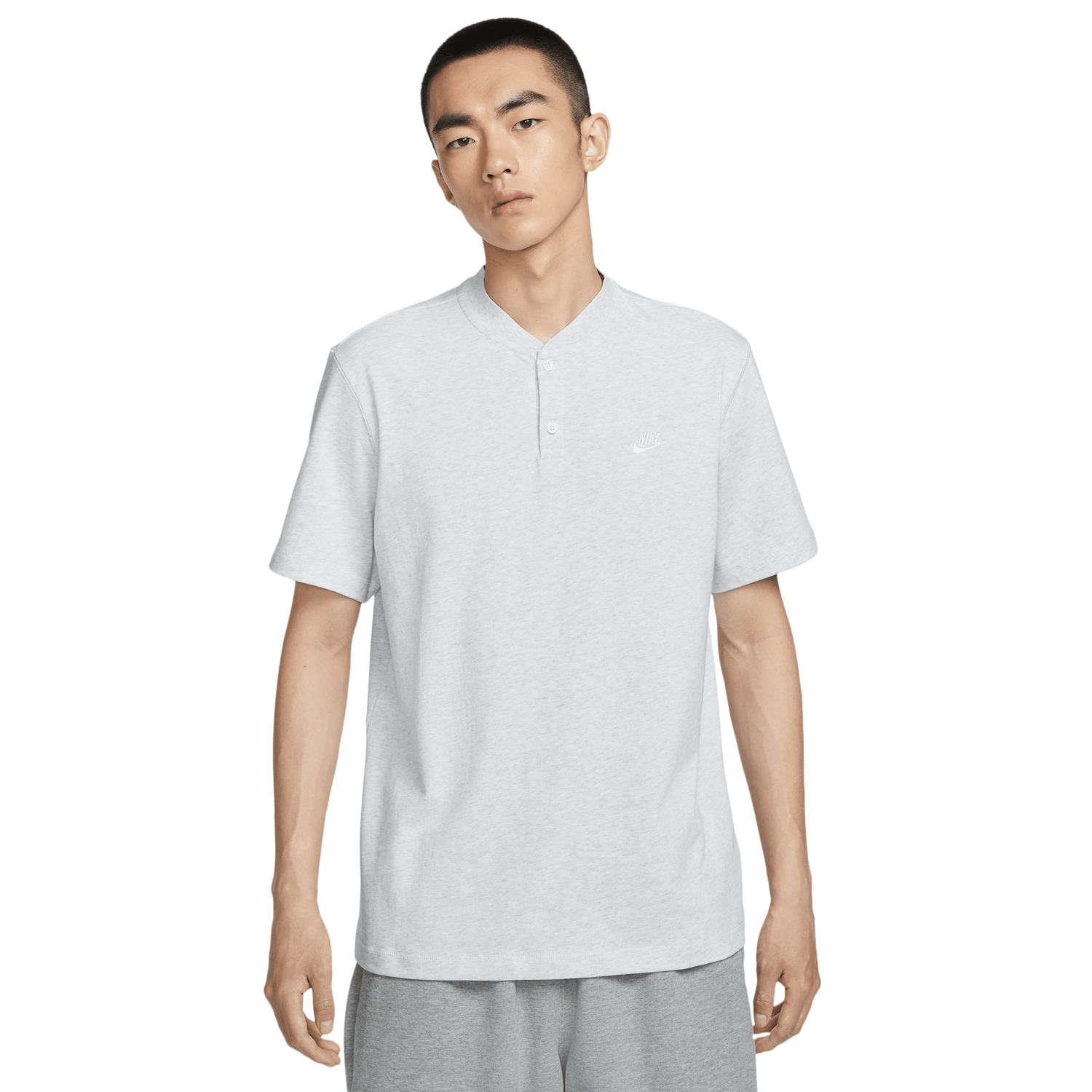 Nike Club SS Henley - Men's - Birch Heather/White/White