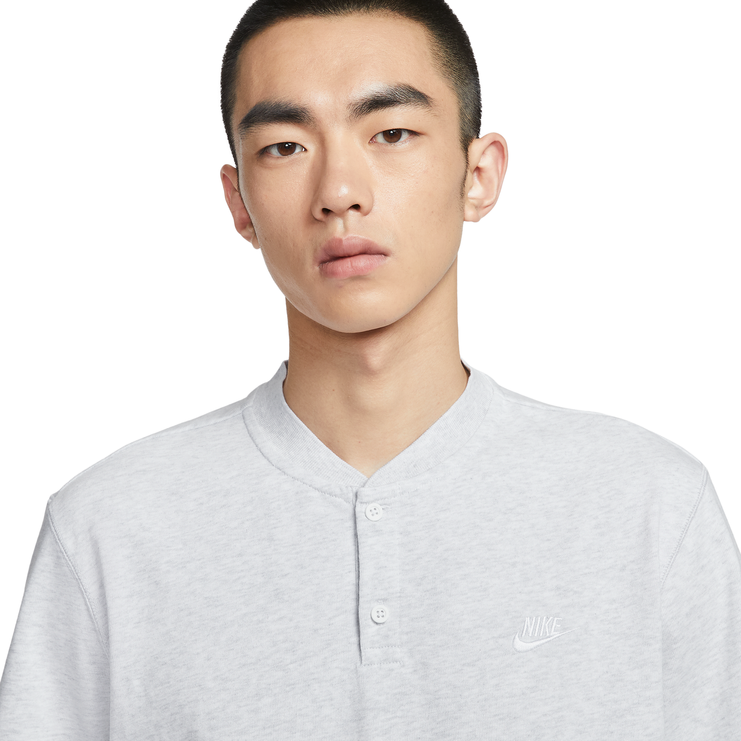 Nike Club SS Henley - Men's - Birch Heather/White/White