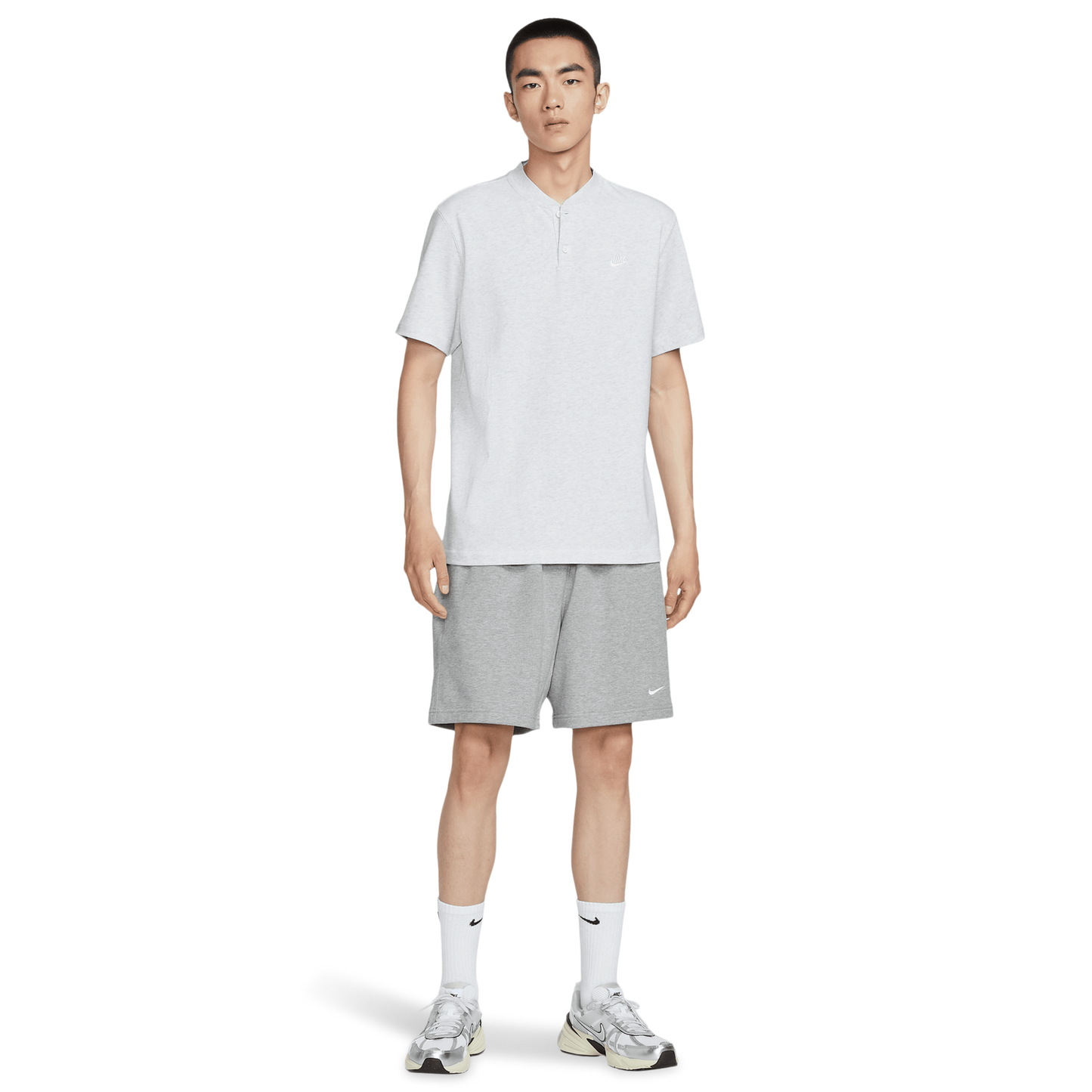 Nike Club SS Henley - Men's - Birch Heather/White/White