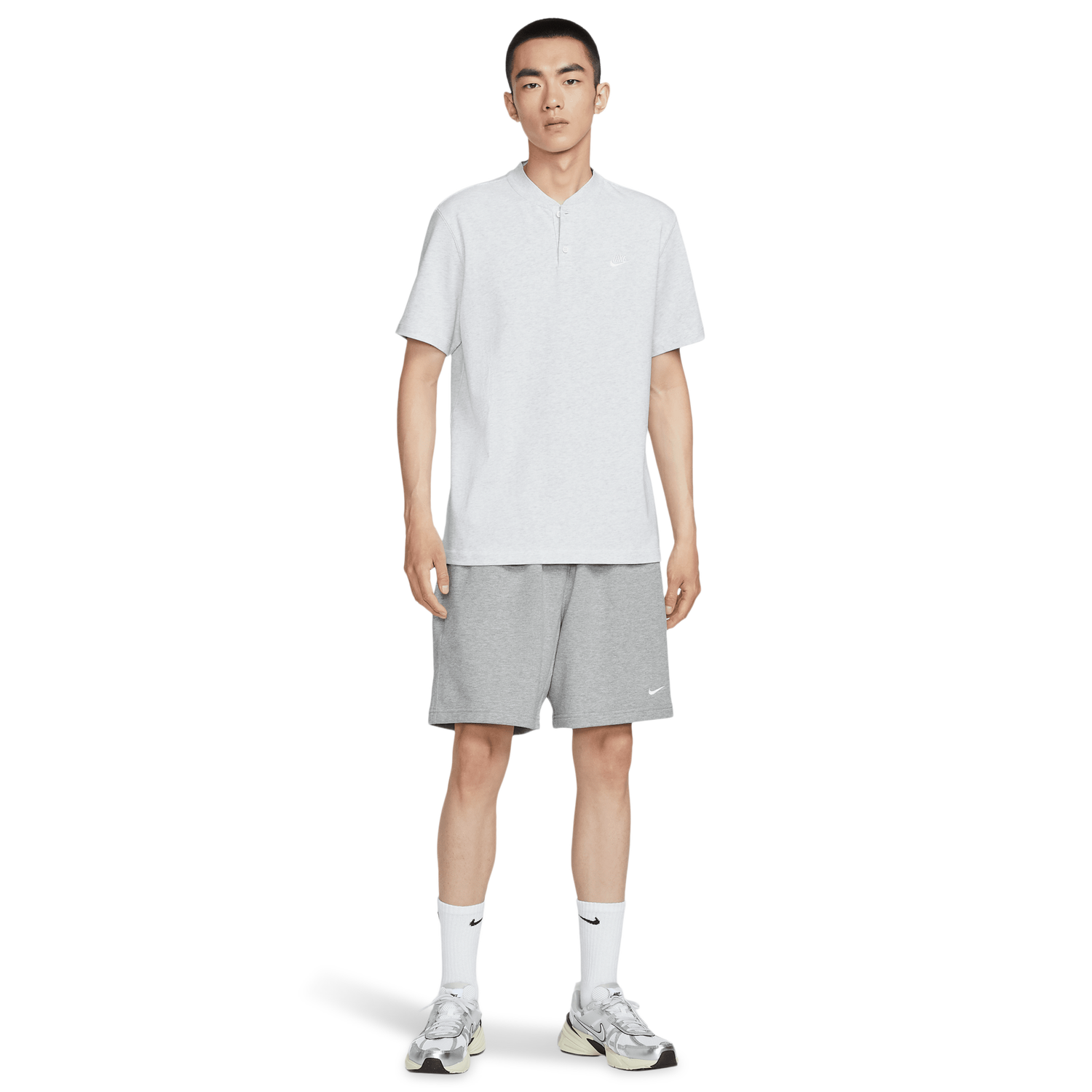 Nike Club SS Henley - Men's - Birch Heather/White/White