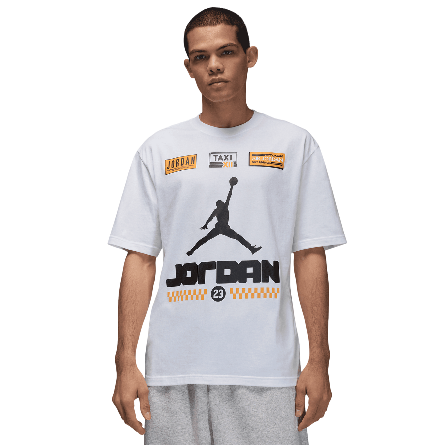 Jordan AJ 12 Taxi '85 Short Sleeve Crew - Men's - White/Black/Taxi