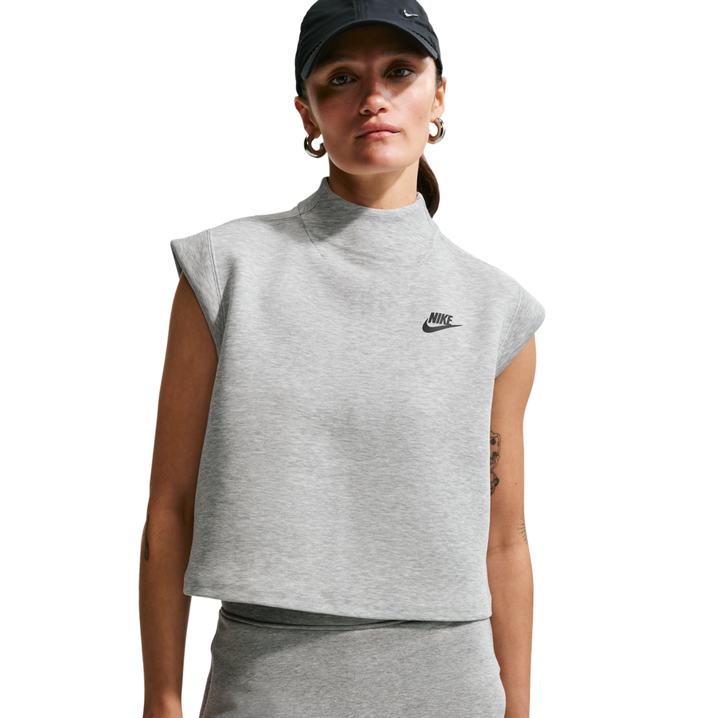 Nike NSW Tech Fleece SS Top - Women's - Black/Dk Grey Heather