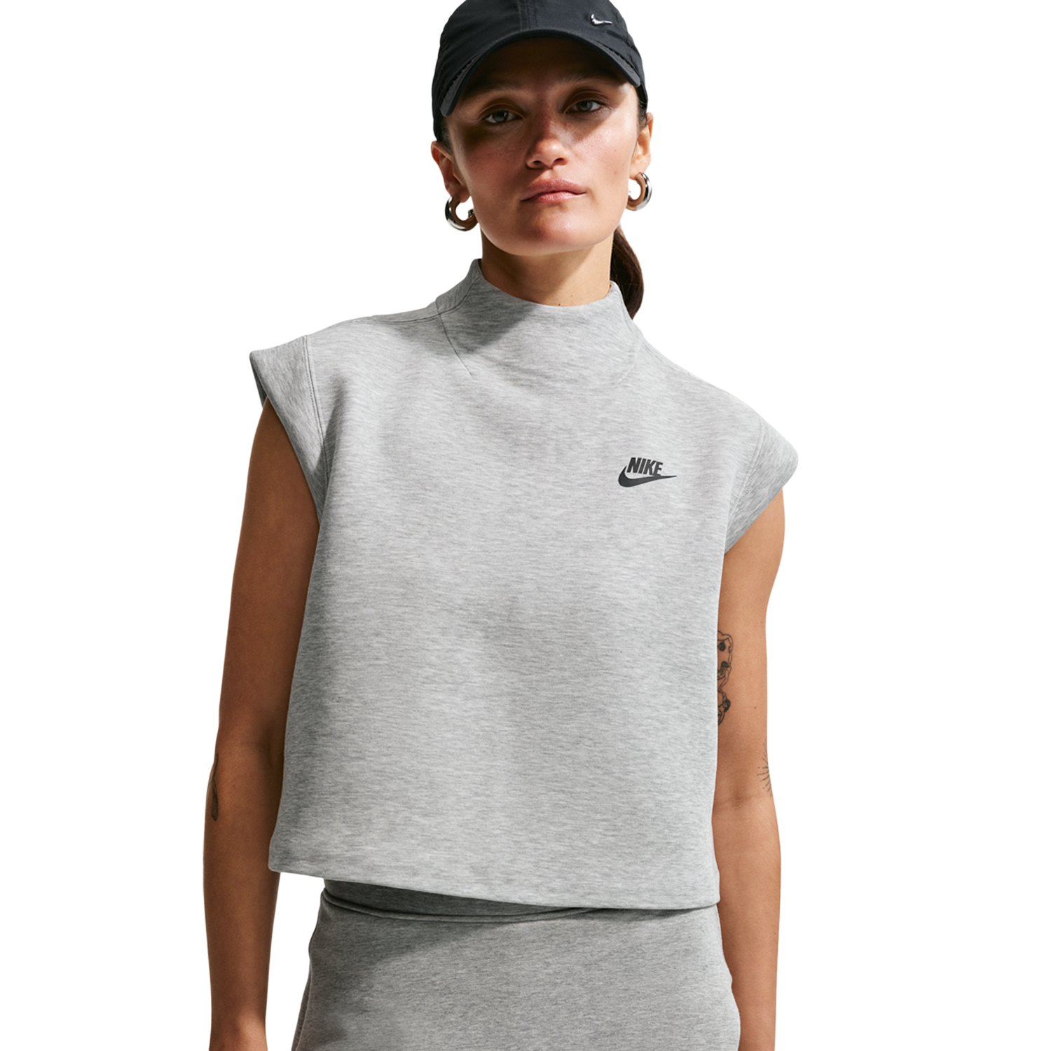 Nike NSW Tech Fleece SS Top - Women's - Black/Dk Grey Heather