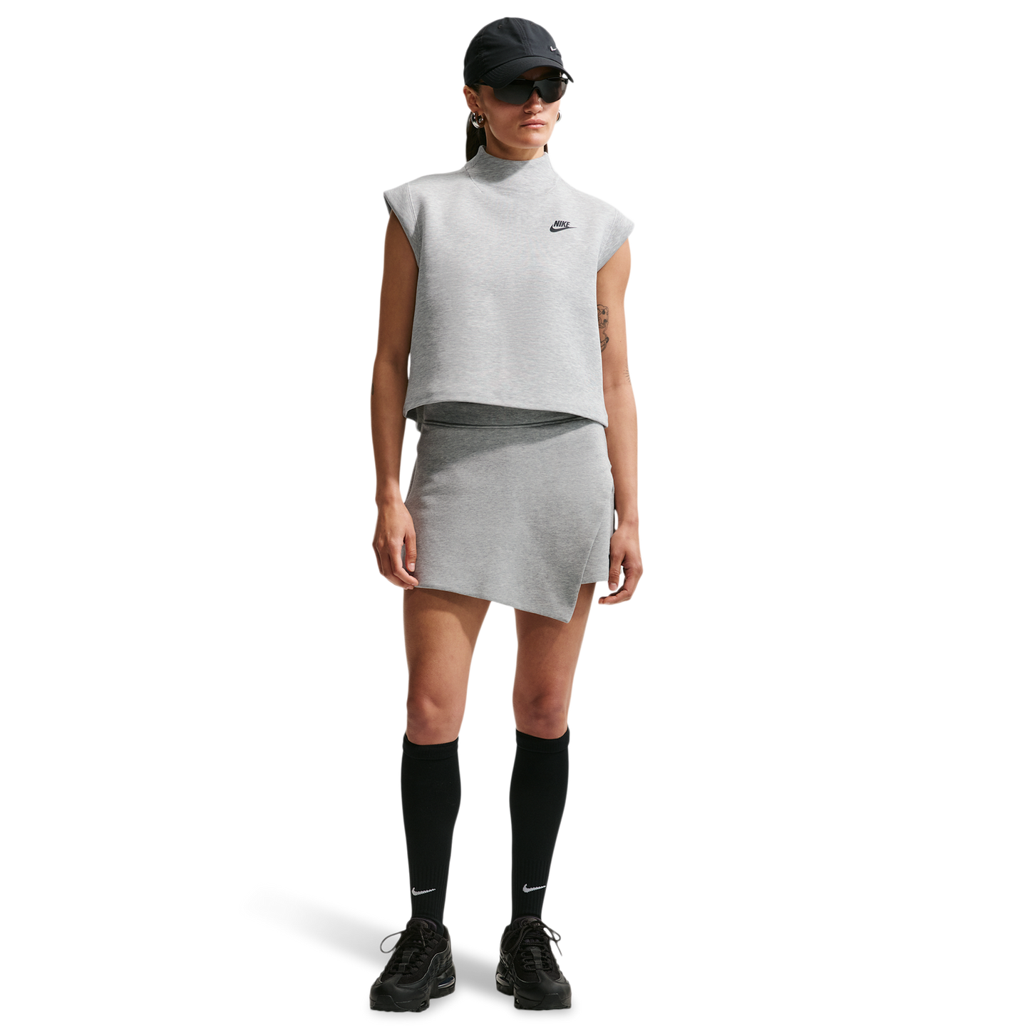 Nike NSW Tech Fleece SS Top - Women's - Black/Dk Grey Heather