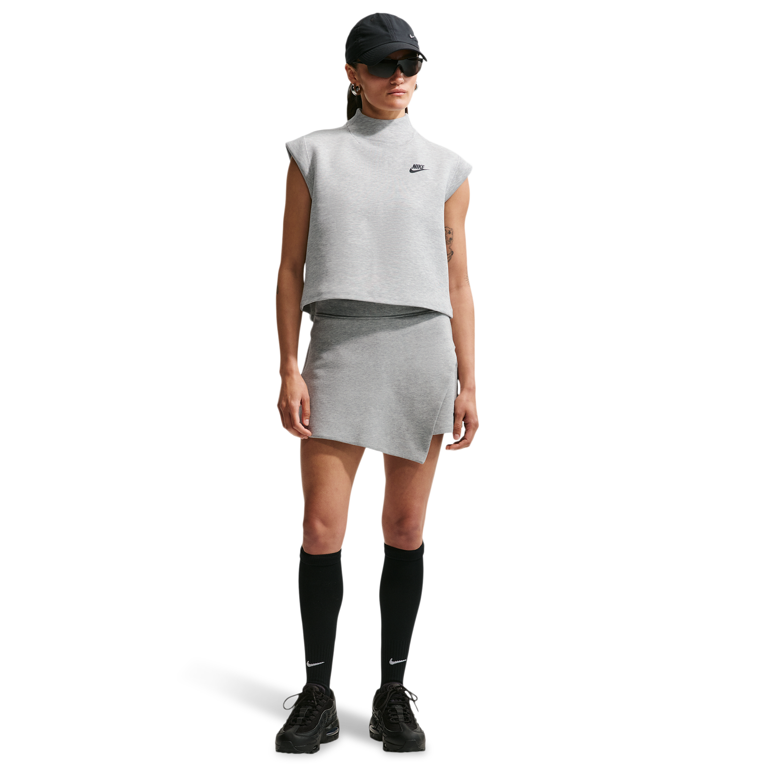 Nike NSW Tech Fleece SS Top - Women's - Black/Dk Grey Heather