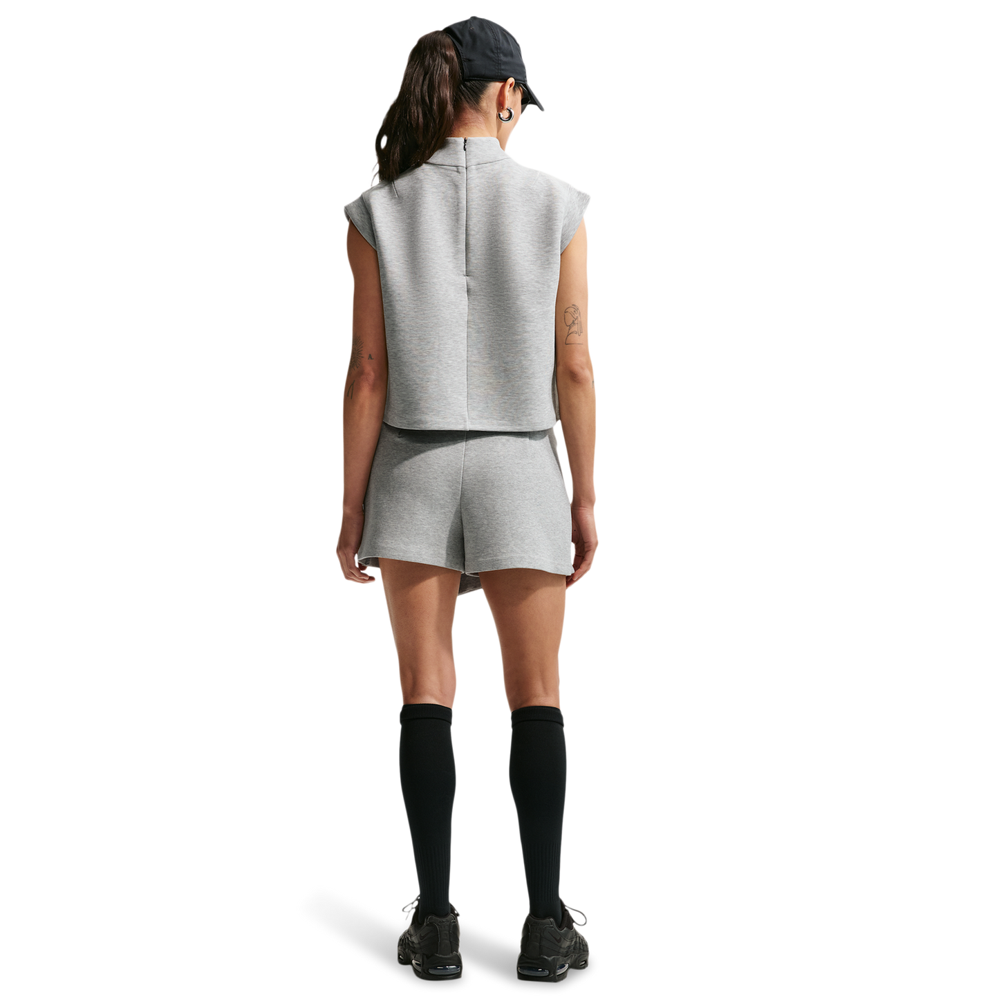 Nike NSW Tech Fleece SS Top - Women's - Black/Dk Grey Heather