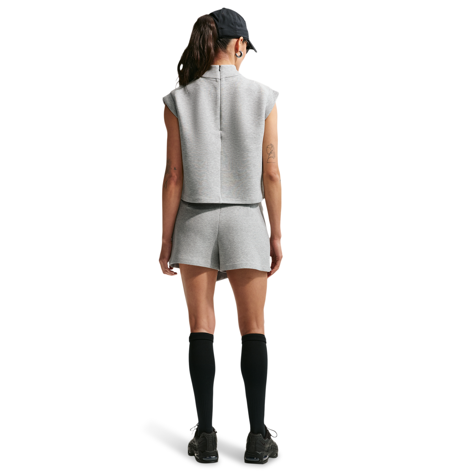 Nike NSW Tech Fleece SS Top - Women's - Black/Dk Grey Heather