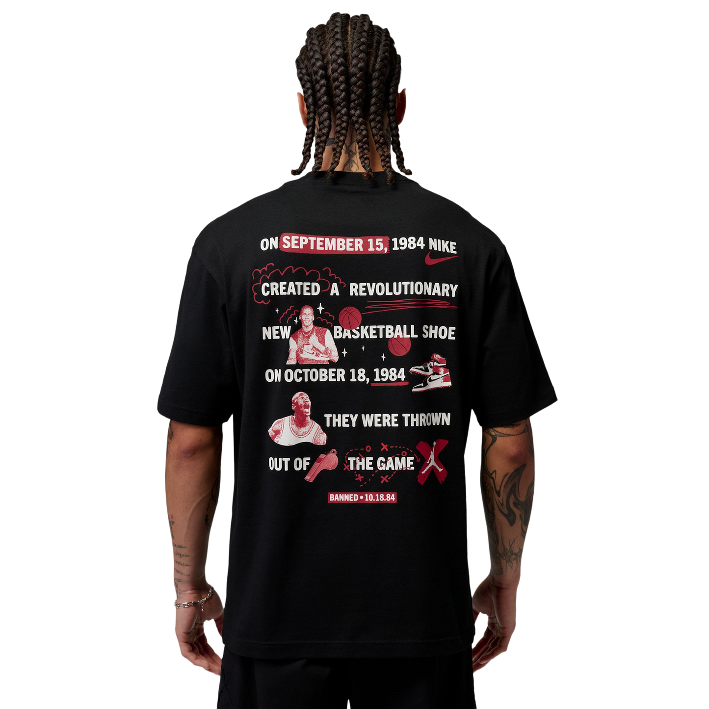 Jordan Brooklyn Banned Graphic Short Sleeve Crew - Men's - University Red/Black