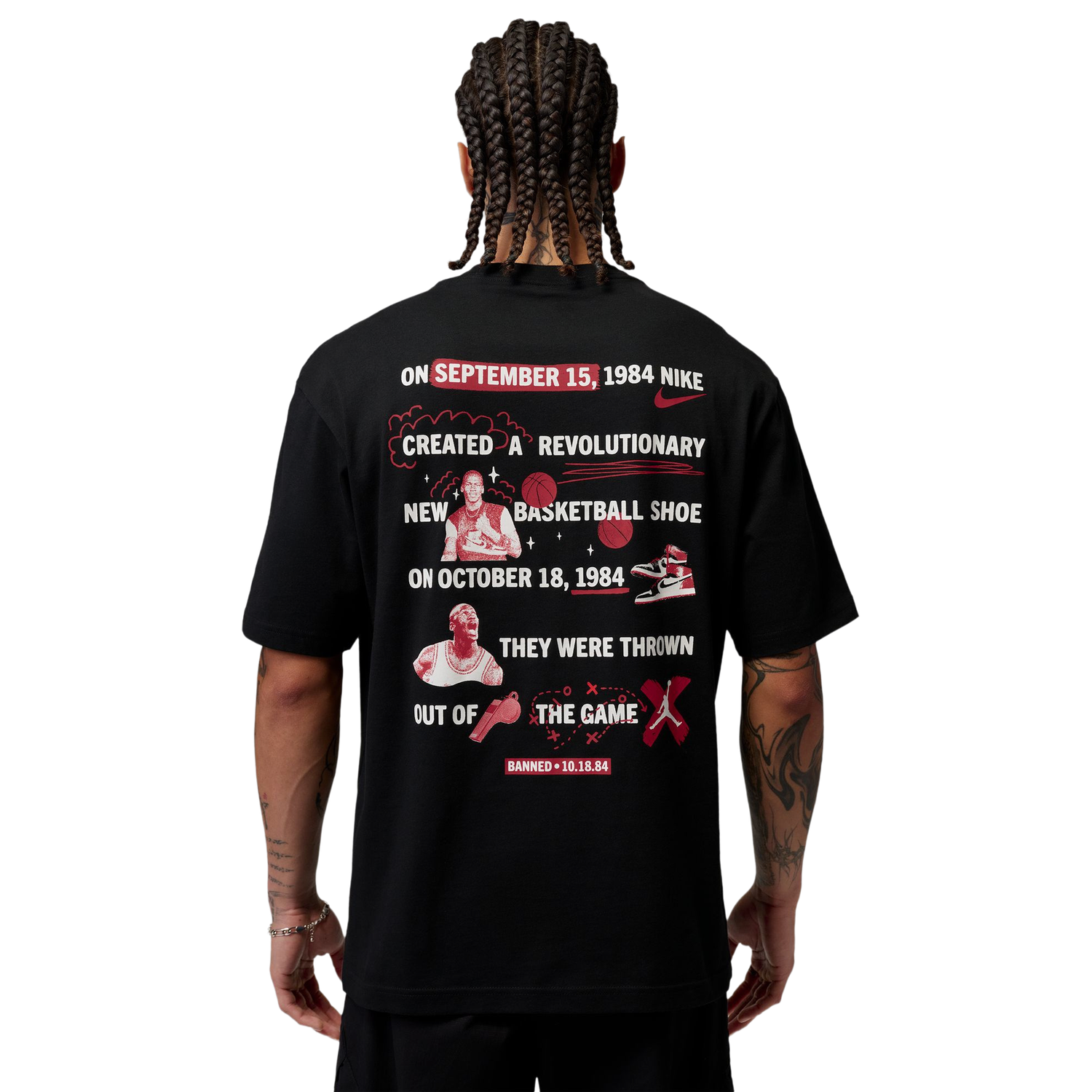 Jordan Brooklyn Banned Graphic Short Sleeve Crew - Men's - University Red/Black