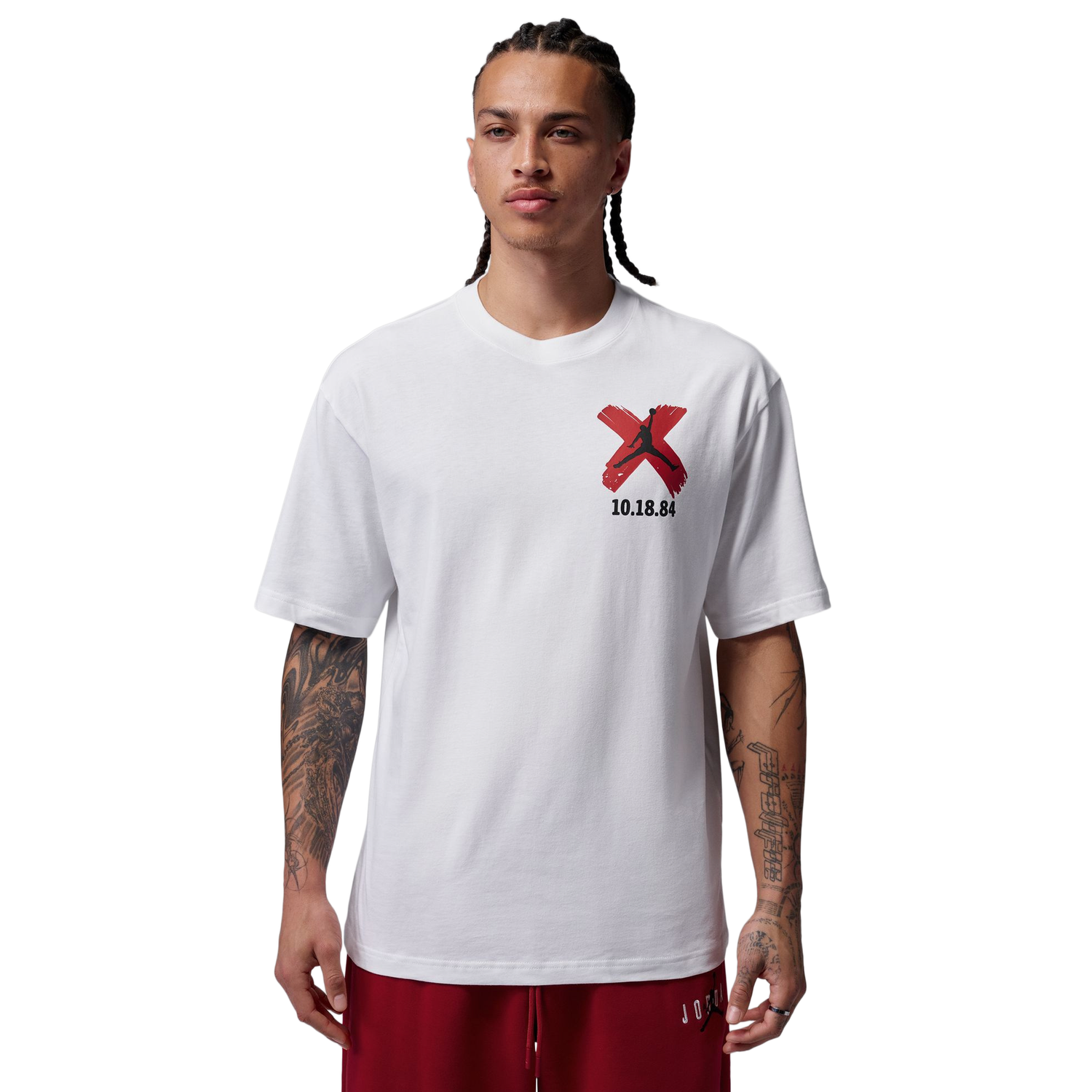 Jordan Brooklyn Banned Graphic Short Sleeve Crew - Men's - White/University Red