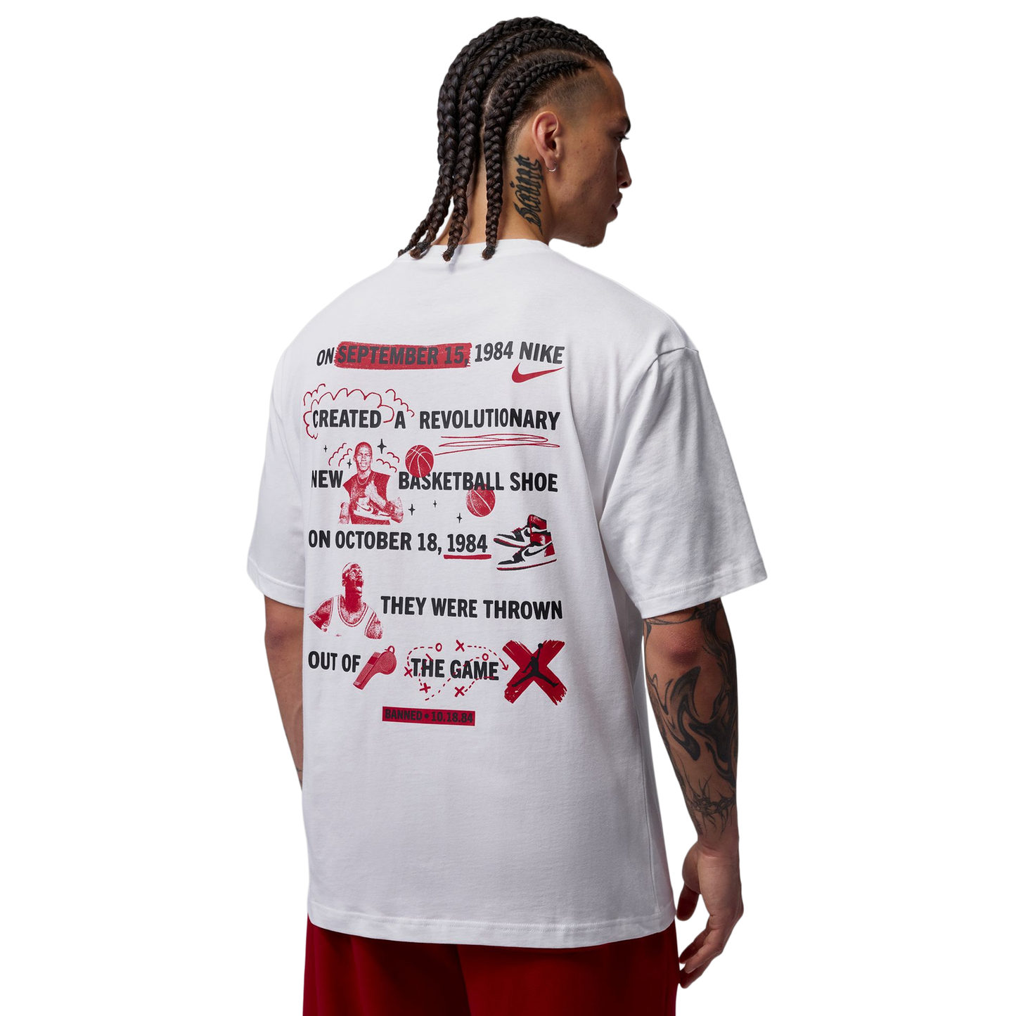 Jordan Brooklyn Banned Graphic Short Sleeve Crew - Men's - White/University Red
