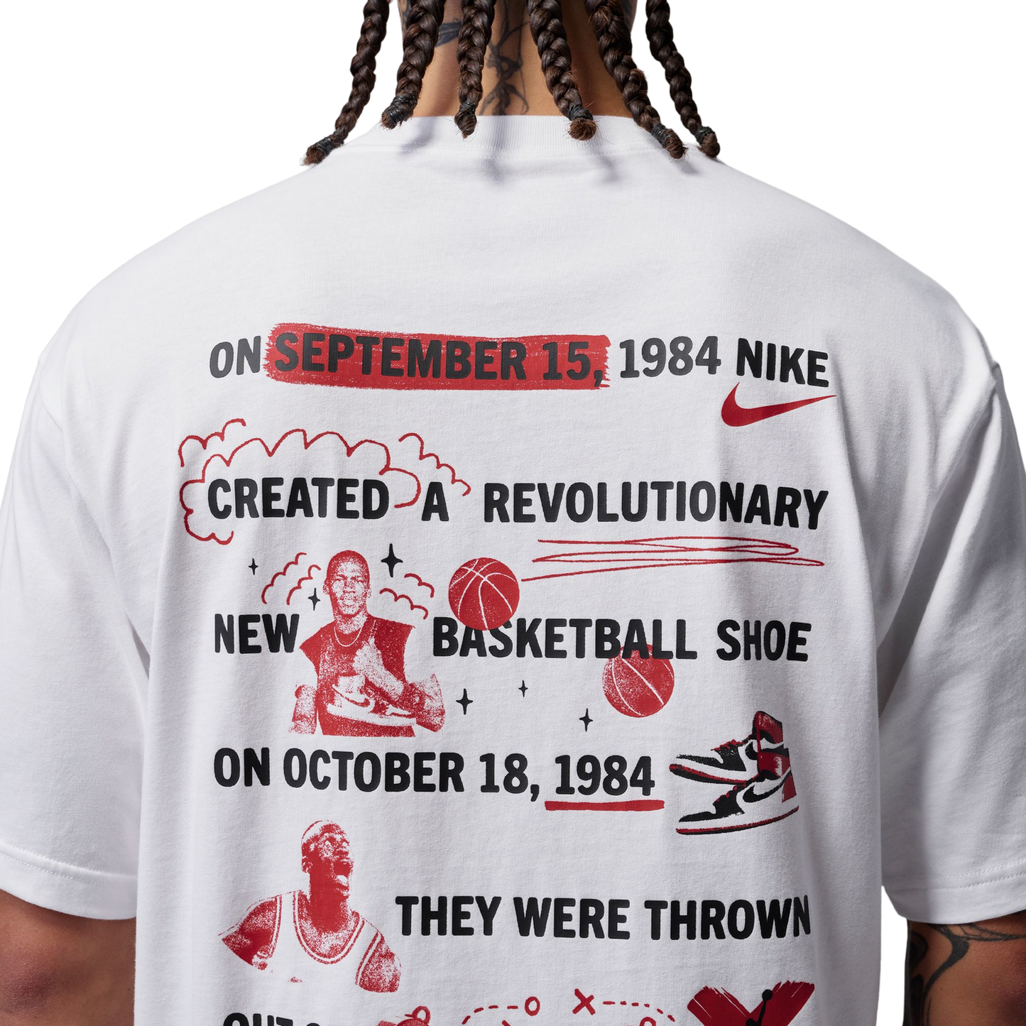 Jordan Brooklyn Banned Graphic Short Sleeve Crew - Men's - White/University Red