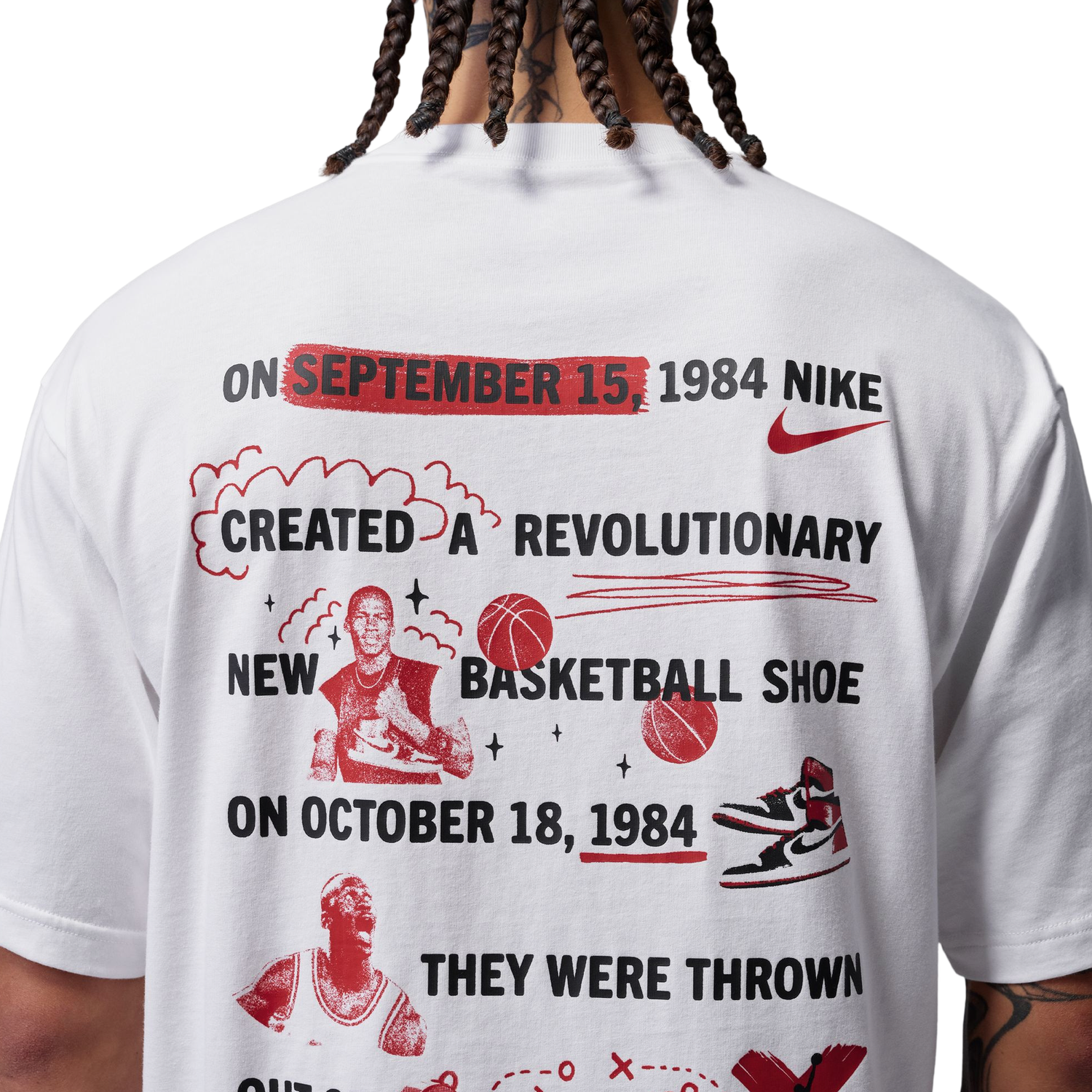 Jordan Brooklyn Banned Graphic Short Sleeve Crew - Men's - White/University Red
