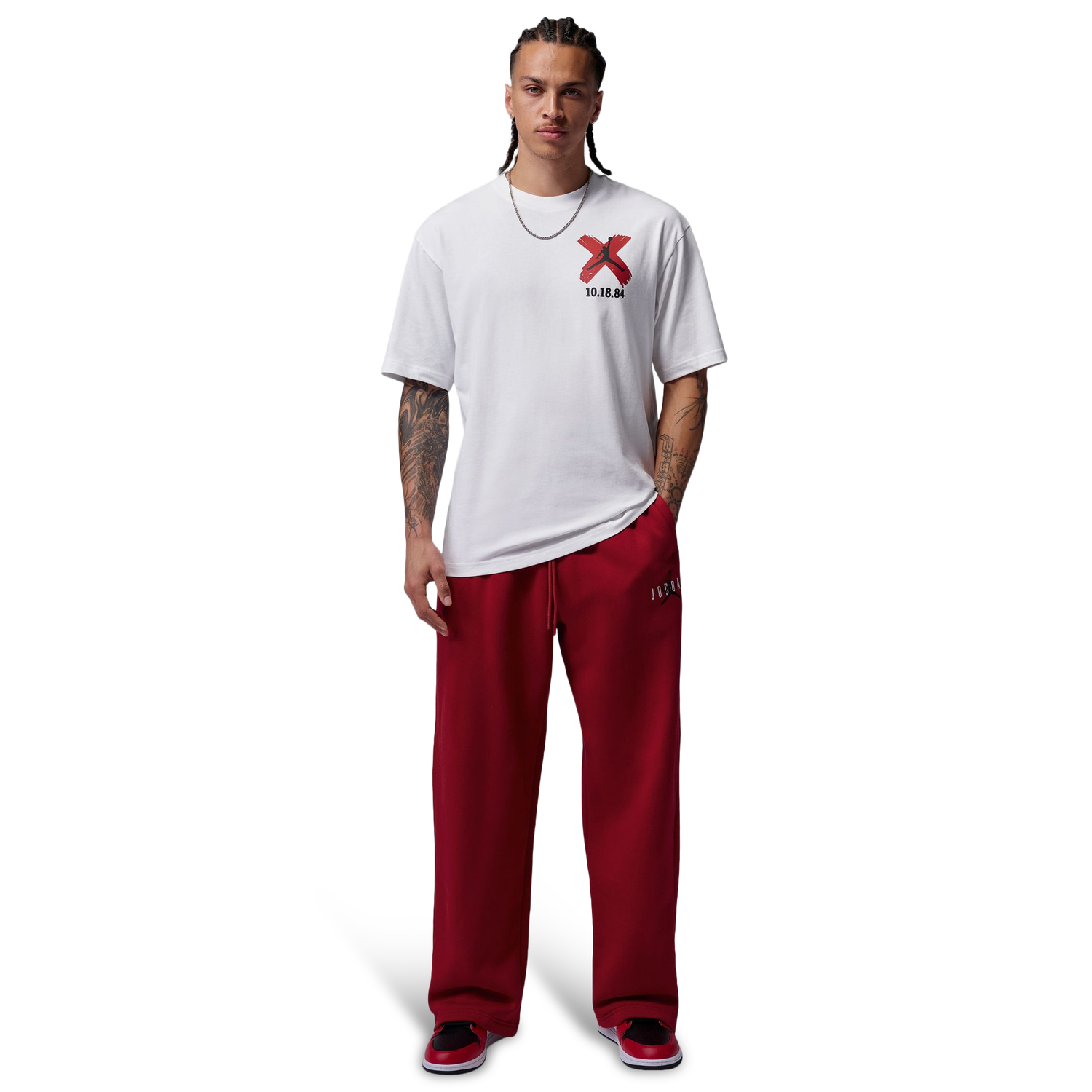 Jordan Brooklyn Banned Graphic Short Sleeve Crew - Men's - White/University Red