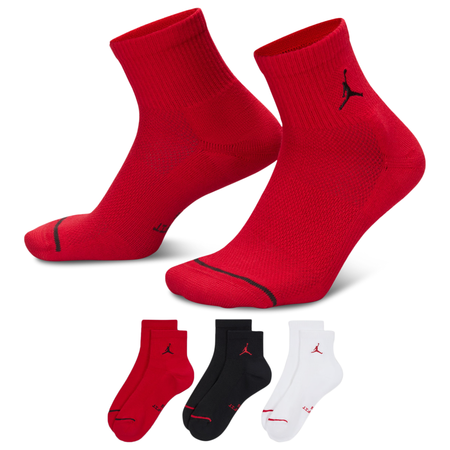 Jordan Everyday 3 Pack Cushion Ankle Socks - Men's - Red/White/Black
