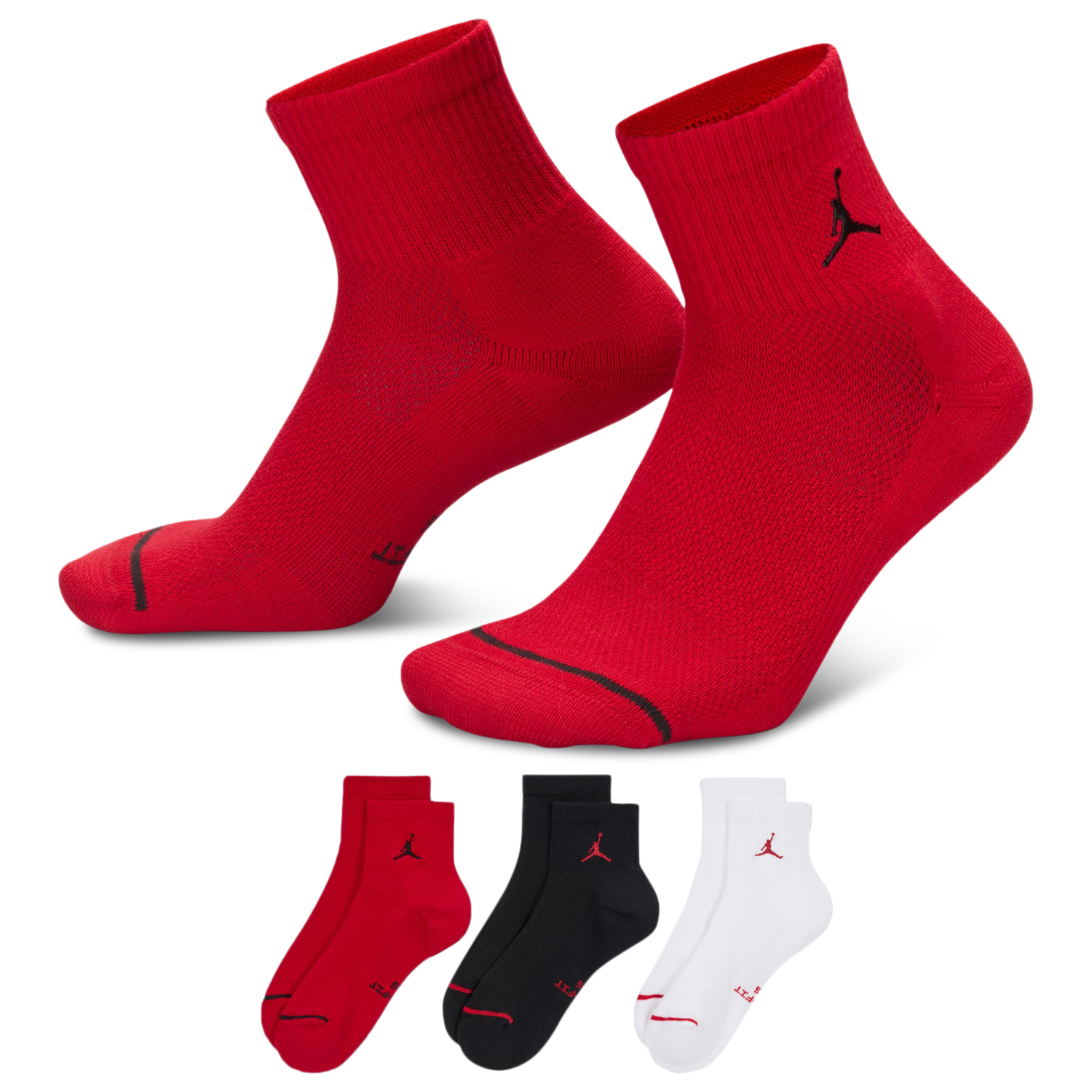 Jordan Everyday 3 Pack Cushion Ankle Socks - Men's - Red/White/Black