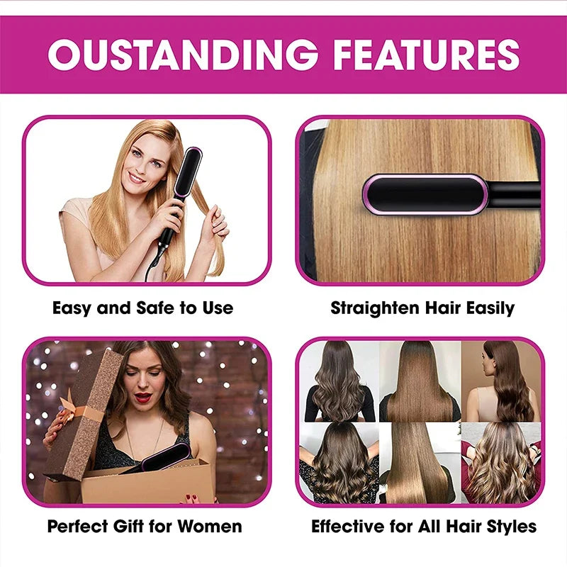 Electric Professional 2 In 1 Hot Comb Hair Straightener Electric Hair Brush Negative Ion Multi-Temperature Styling Tool