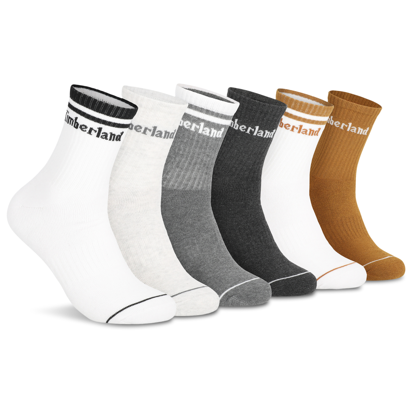 Timberland Millboro High Quarter Socks 6 Pack - Men's - White/Wheat/Black