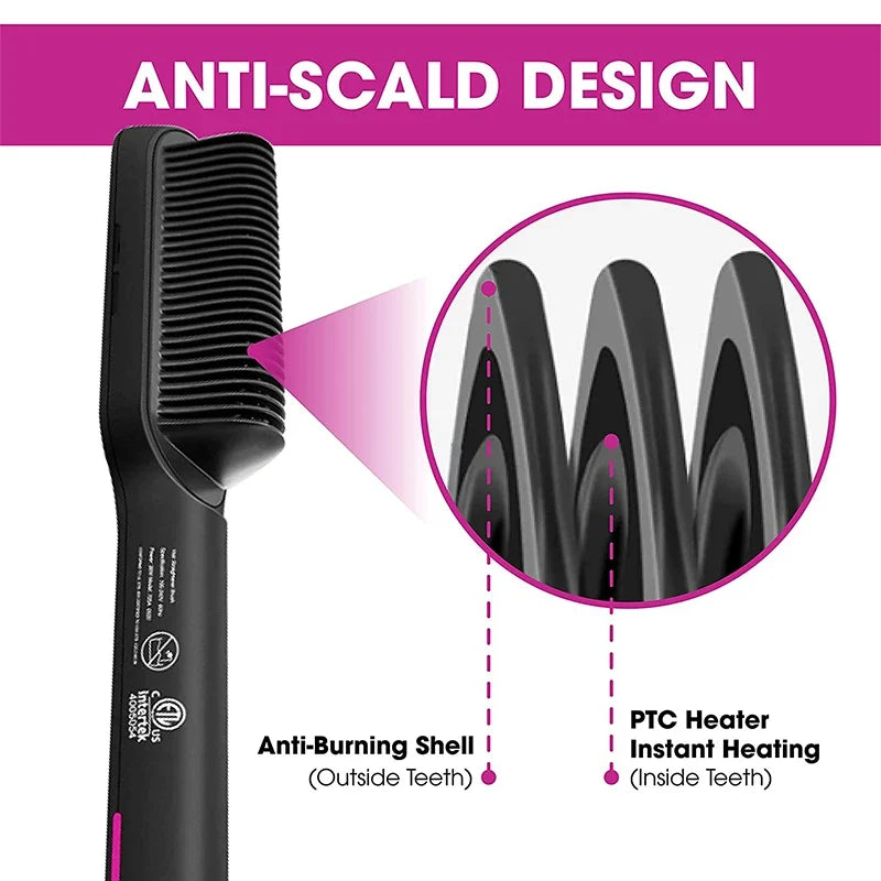 Electric Professional 2 In 1 Hot Comb Hair Straightener Electric Hair Brush Negative Ion Multi-Temperature Styling Tool