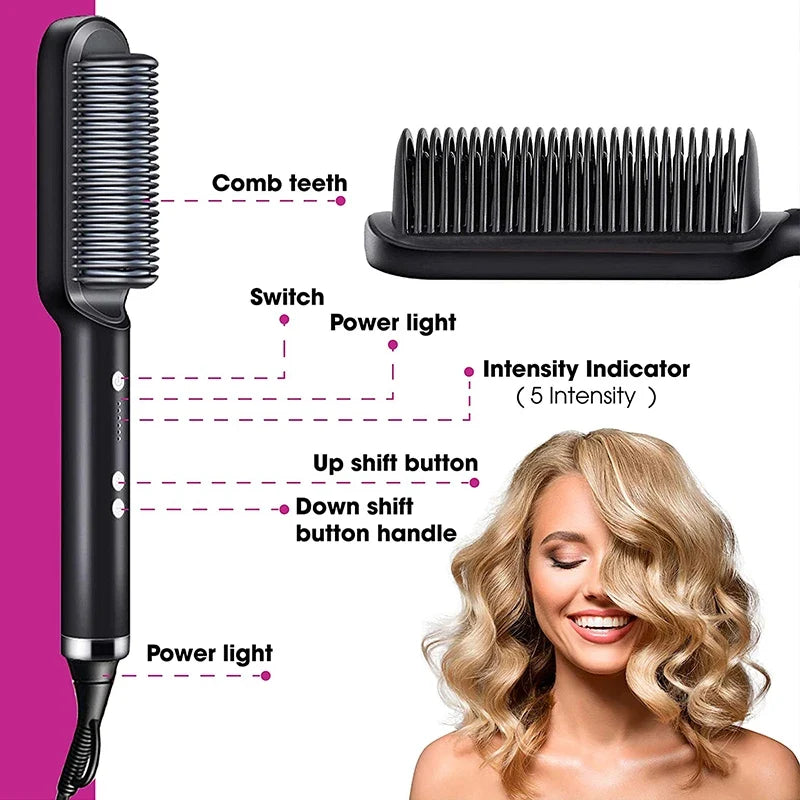Electric Professional 2 In 1 Hot Comb Hair Straightener Electric Hair Brush Negative Ion Multi-Temperature Styling Tool