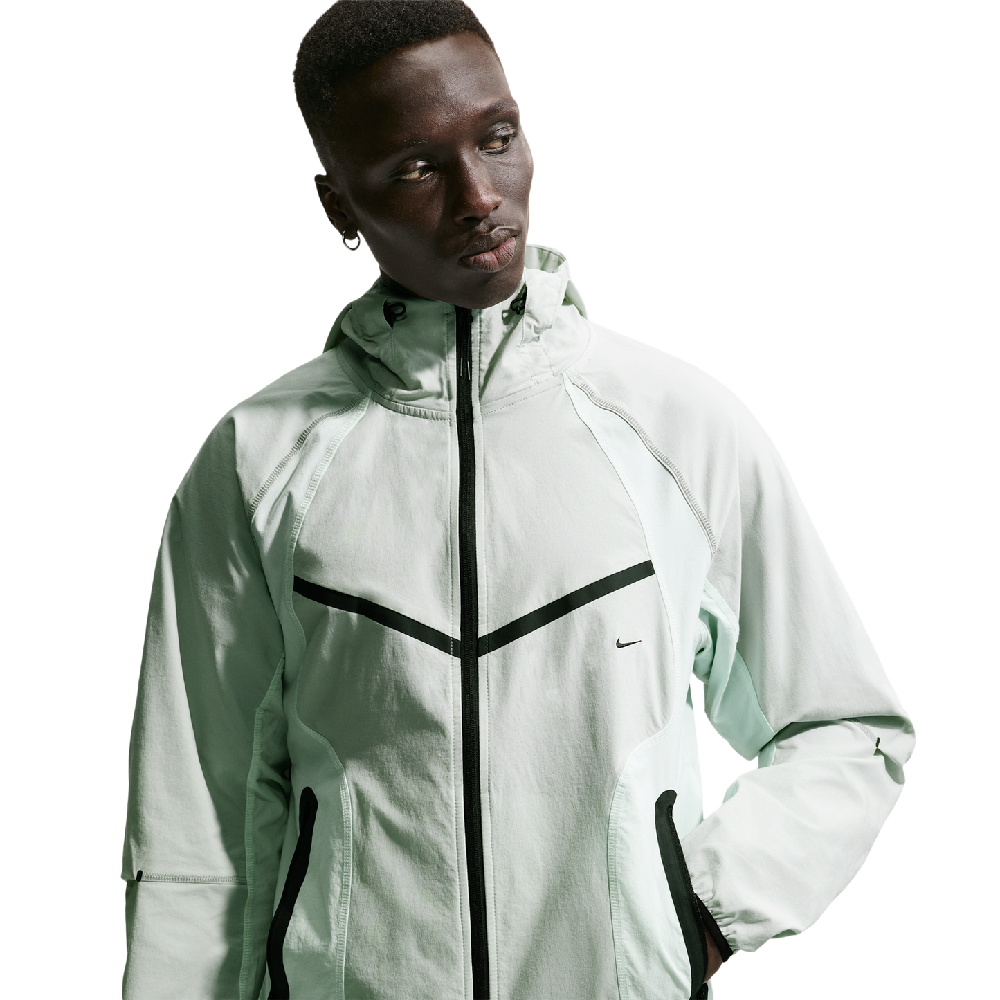 Nike Tech Drifit Woven CB FZ Windrunner Jacket - Men's - Light Silver/Black/Barely Green