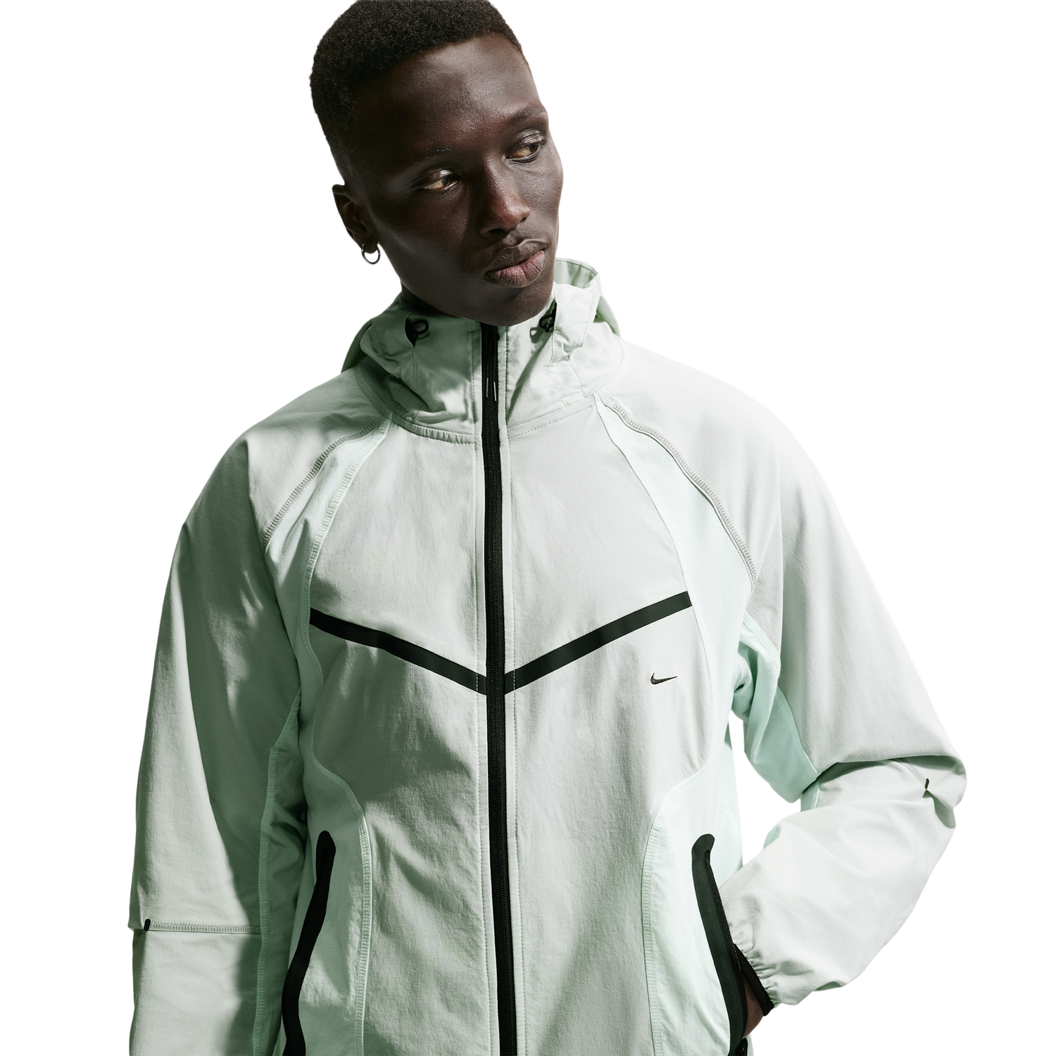 Nike Tech Drifit Woven CB FZ Windrunner Jacket - Men's - Light Silver/Black/Barely Green