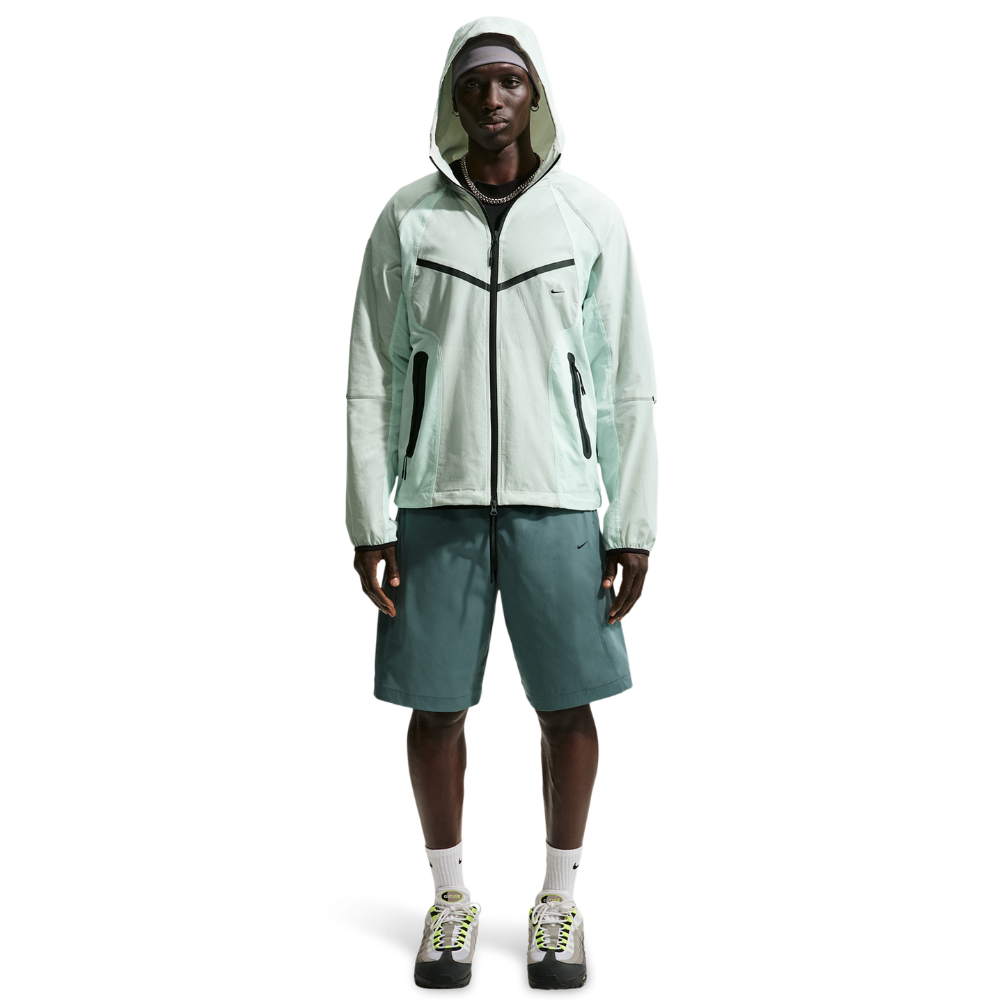 Nike Tech Drifit Woven CB FZ Windrunner Jacket - Men's - Light Silver/Black/Barely Green
