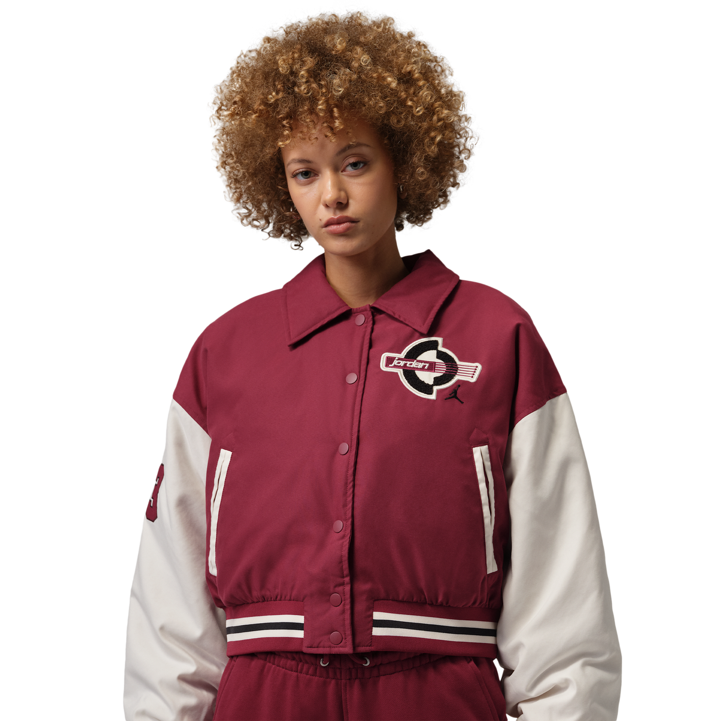 Jordan Brooklyn Varsity Filled Jacket - Women's - Team Red/Pale Ivory/Black
