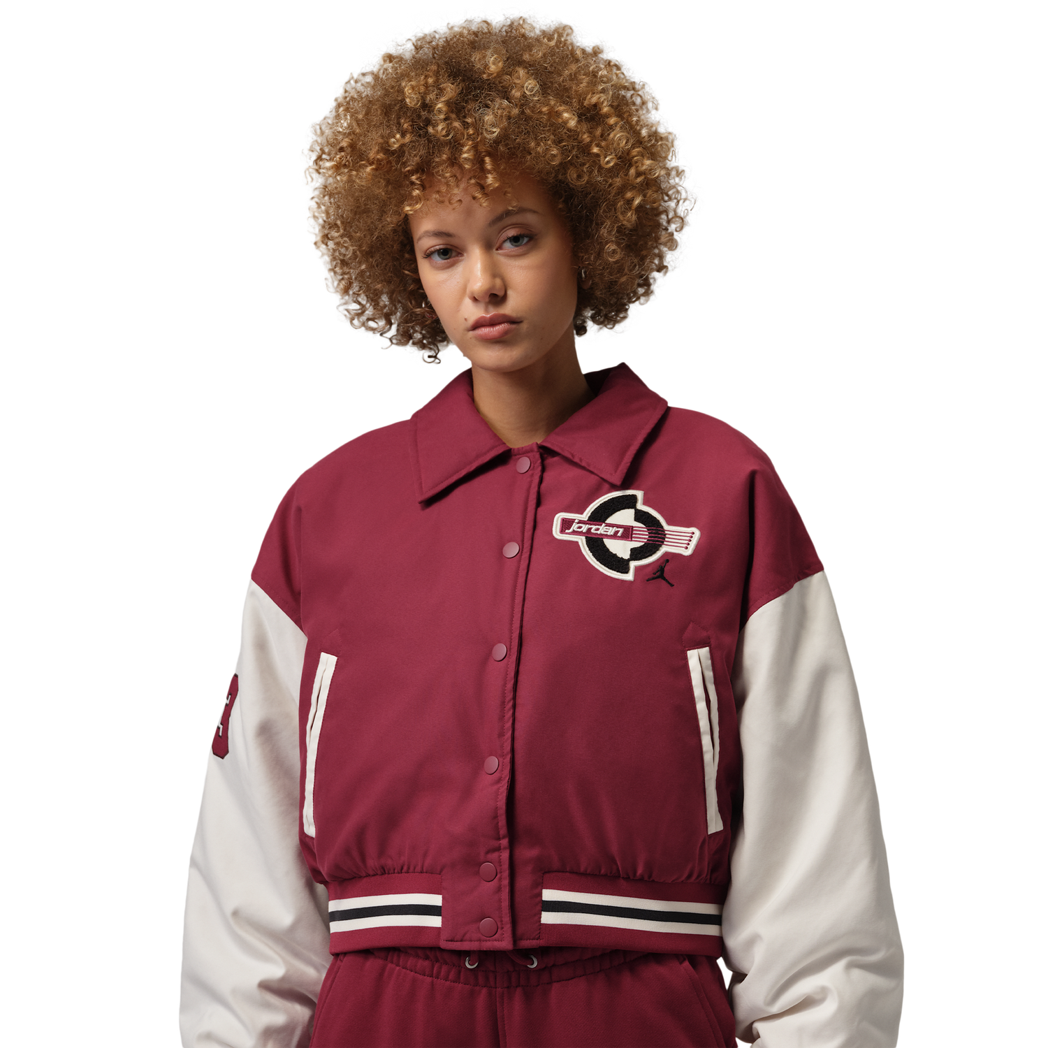 Jordan Brooklyn Varsity Filled Jacket - Women's - Team Red/Pale Ivory/Black