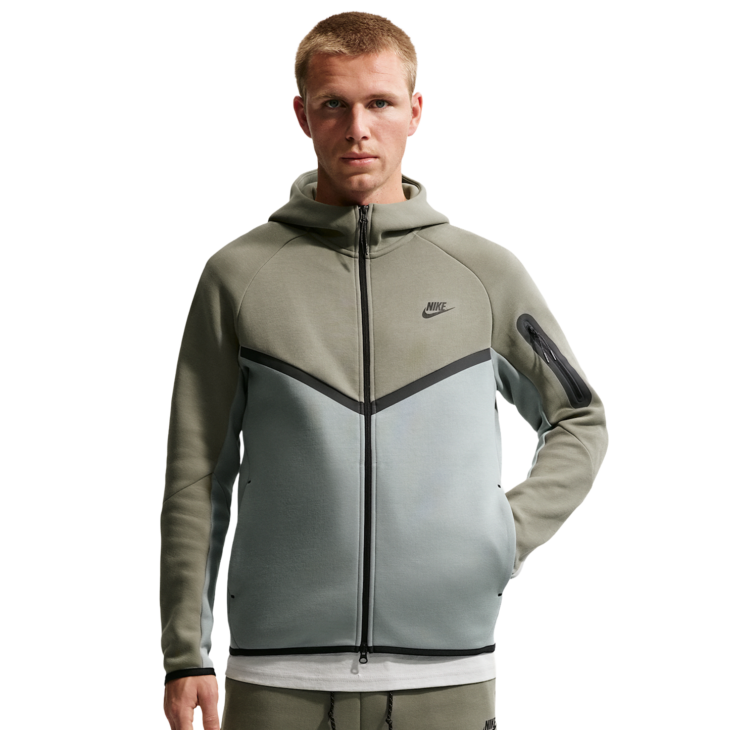 Nike Tech Fleece Full-Zip Windrunner Hoodie - Men's - Light Pumice/Black/Silver Sage