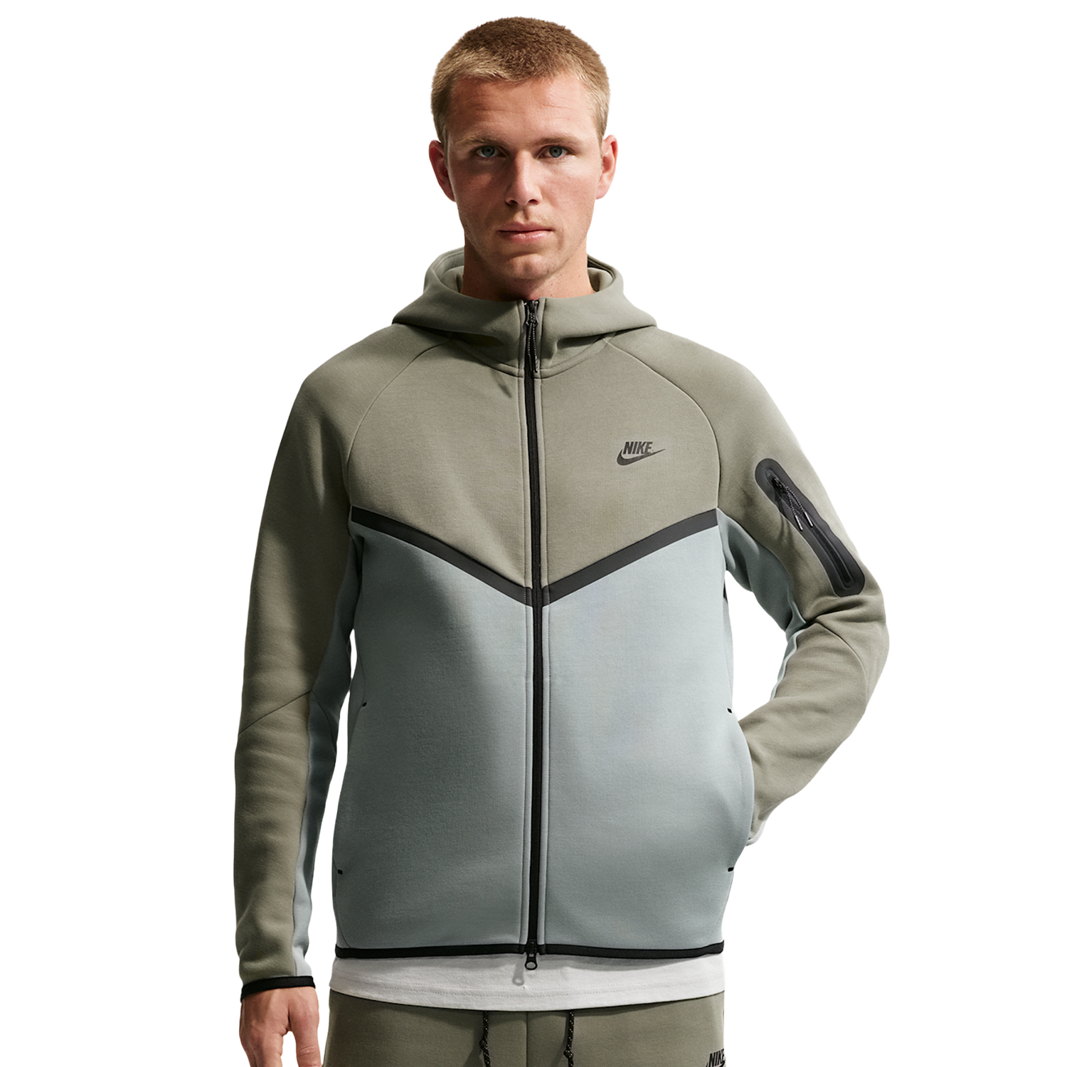 Nike Tech Fleece Full-Zip Windrunner Hoodie - Men's - Light Pumice/Black/Silver Sage