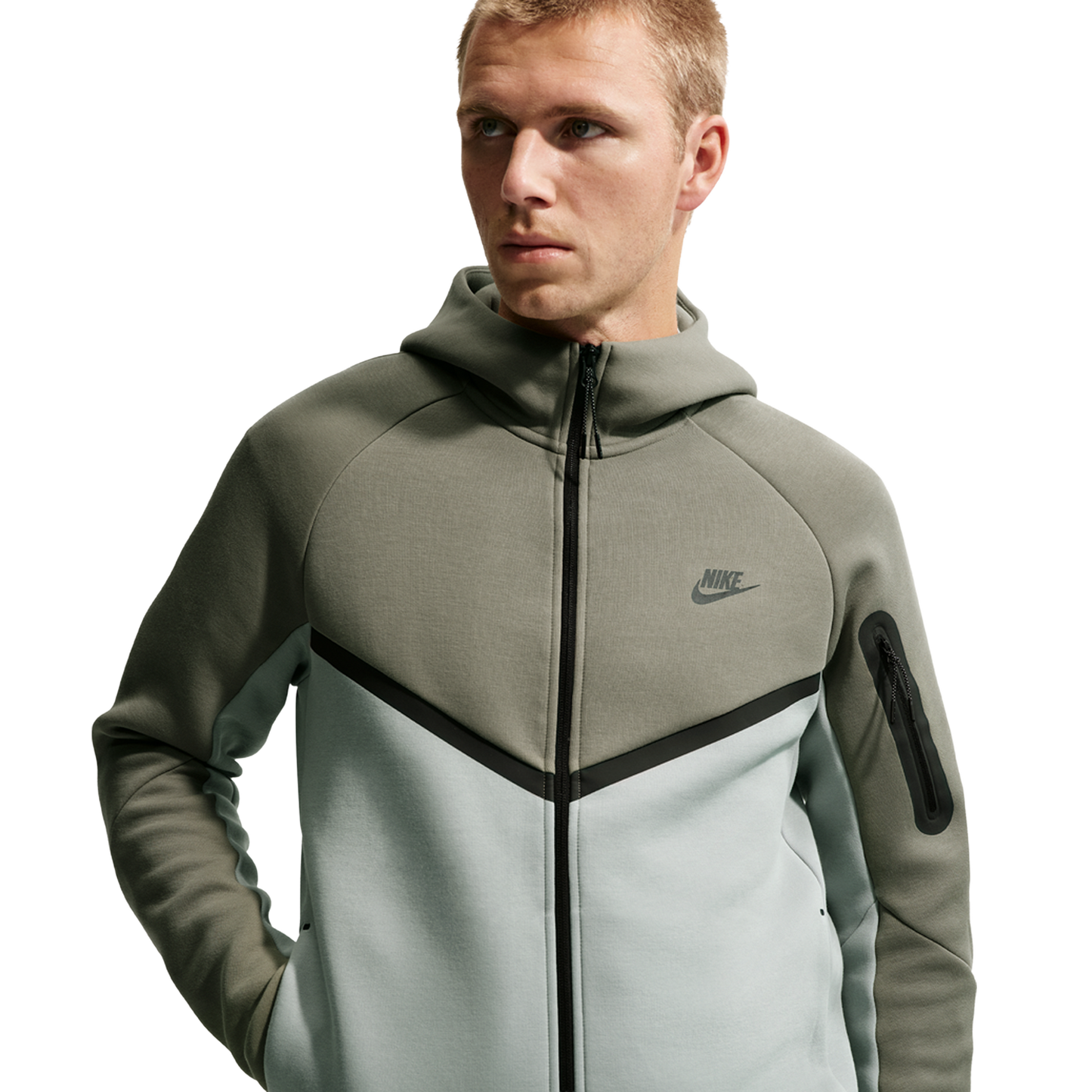 Nike Tech Fleece Full-Zip Windrunner Hoodie - Men's - Light Pumice/Black/Silver Sage