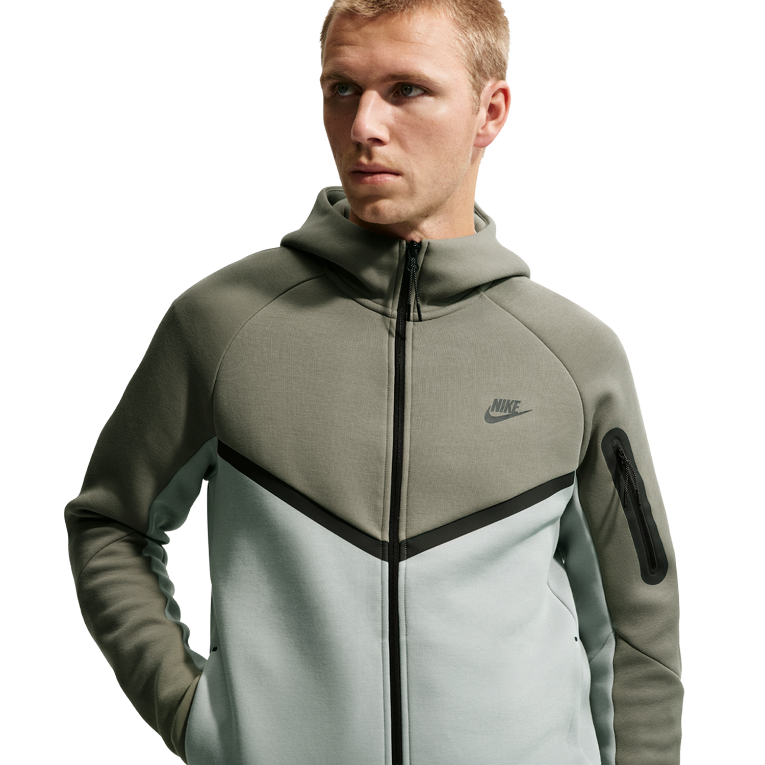 Nike Tech Fleece Full-Zip Windrunner Hoodie - Men's - Light Pumice/Black/Silver Sage