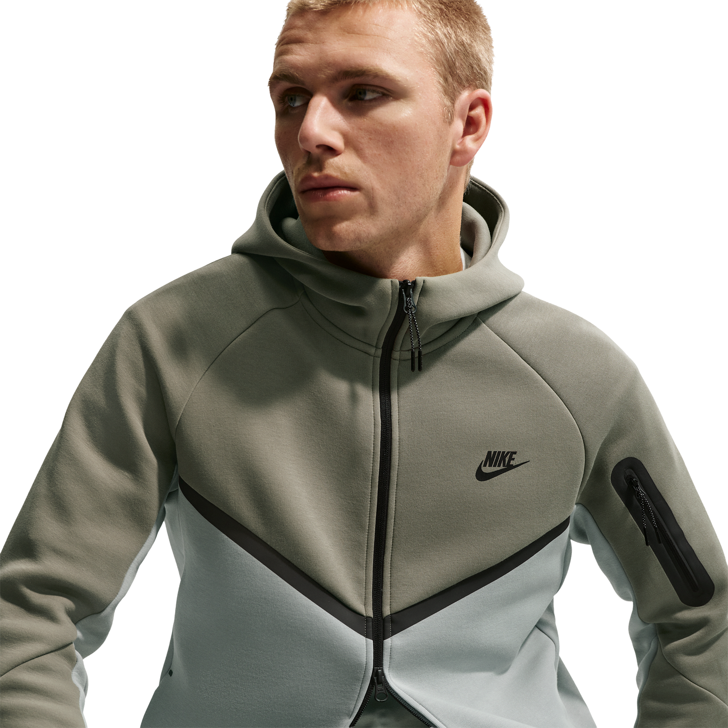 Nike Tech Fleece Full-Zip Windrunner Hoodie - Men's - Light Pumice/Black/Silver Sage