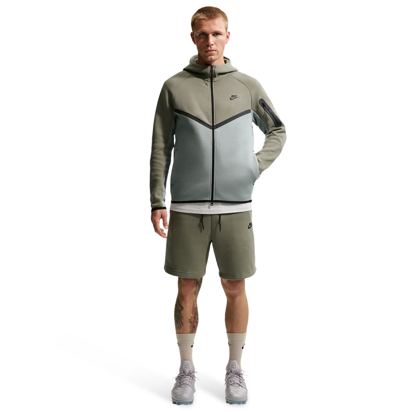 Nike Tech Fleece Full-Zip Windrunner Hoodie - Men's - Light Pumice/Black/Silver Sage