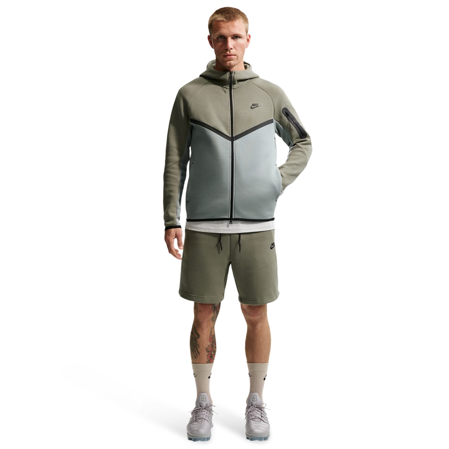 Nike Tech Fleece Full-Zip Windrunner Hoodie - Men's - Light Pumice/Black/Silver Sage
