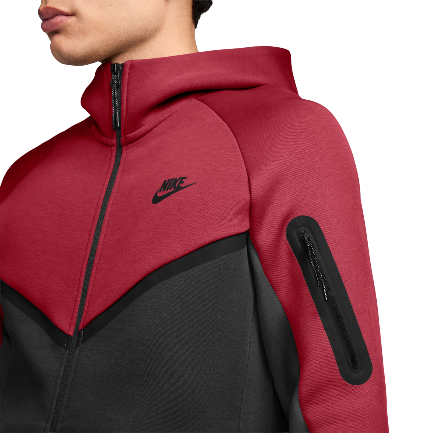 Nike Tech Fleece Full-Zip Windrunner Hoodie - Men's - Red/Black