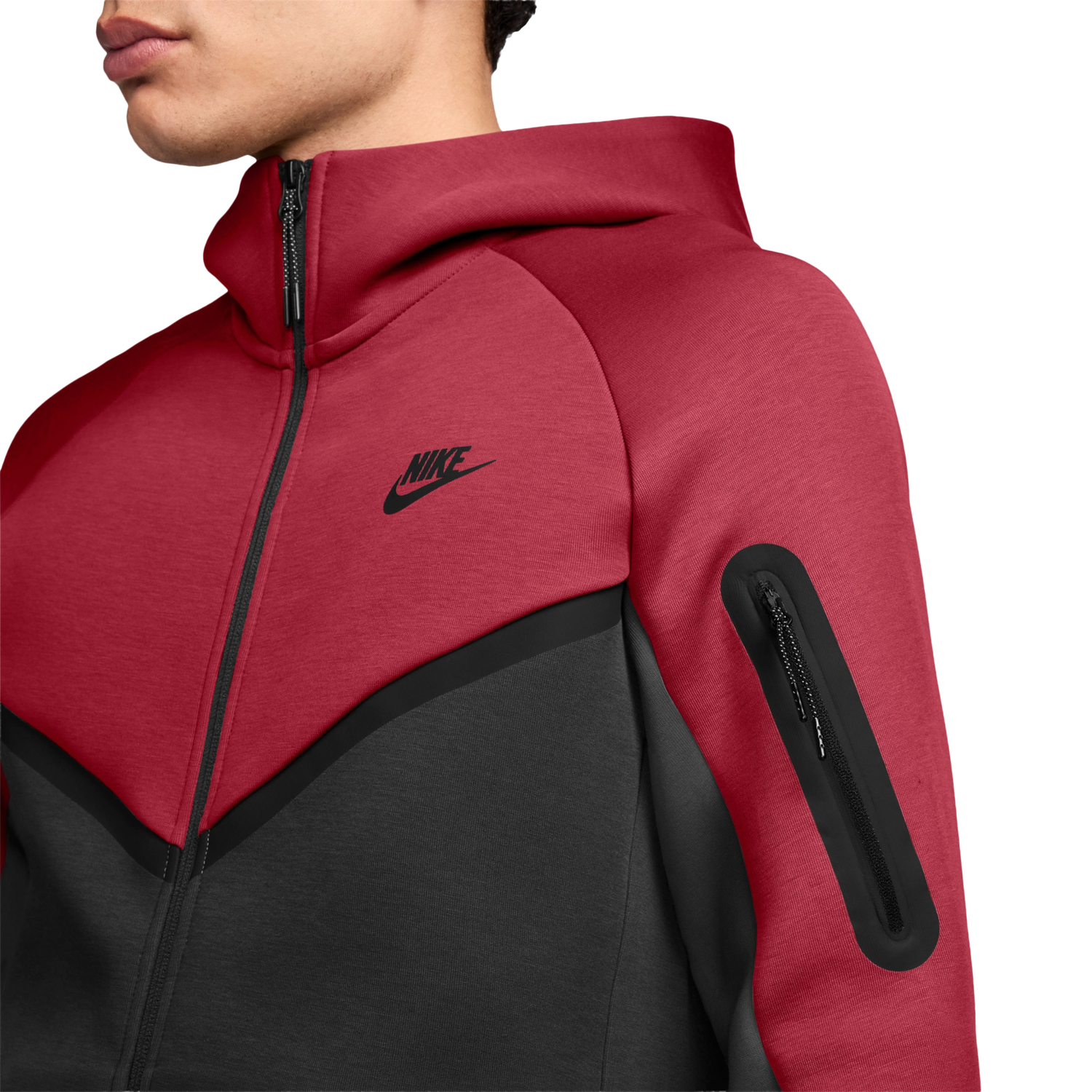 Nike Tech Fleece Full-Zip Windrunner Hoodie - Men's - Red/Black