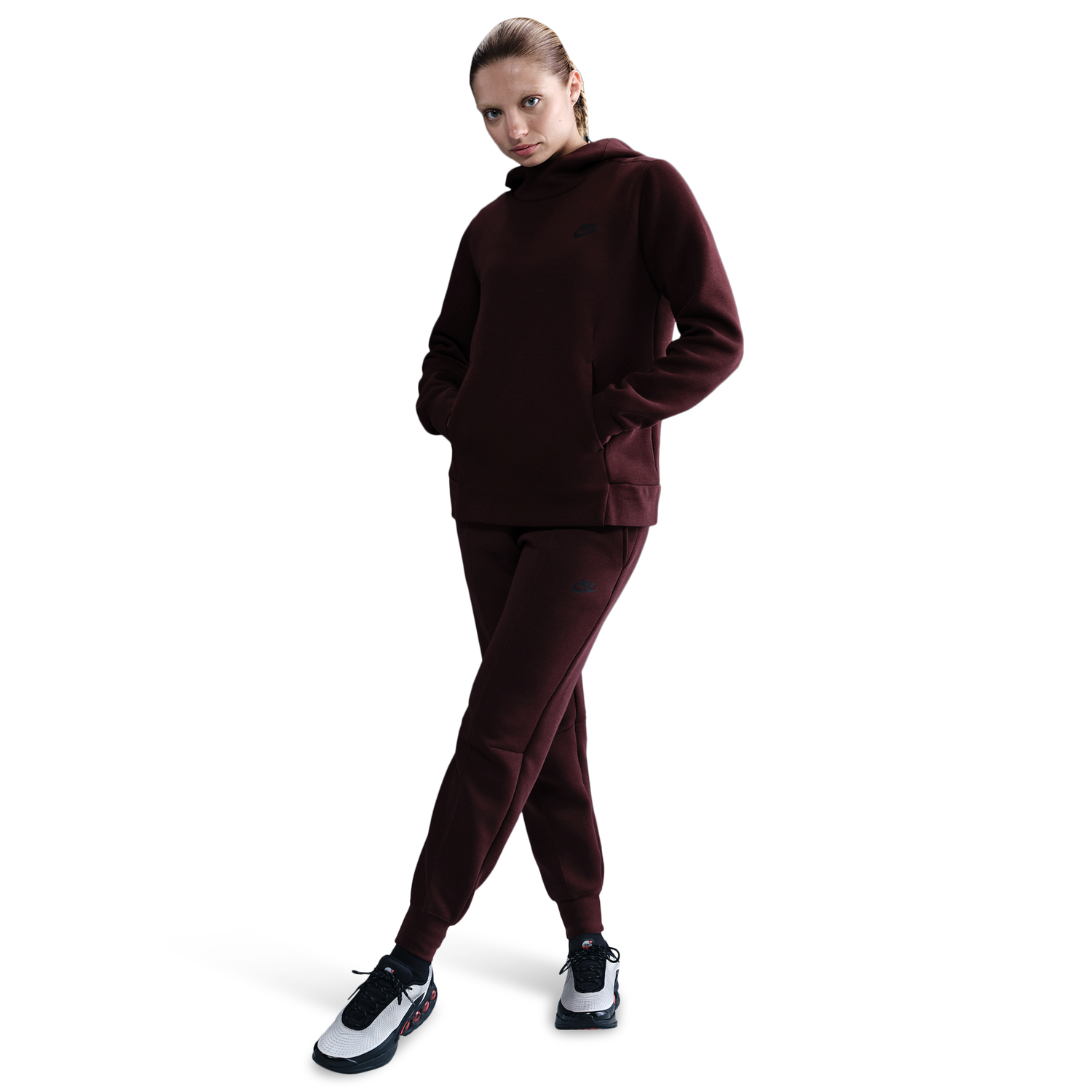 Nike NSW Tech Fleece Hoodie - Women's - Black/Burgundy Crush