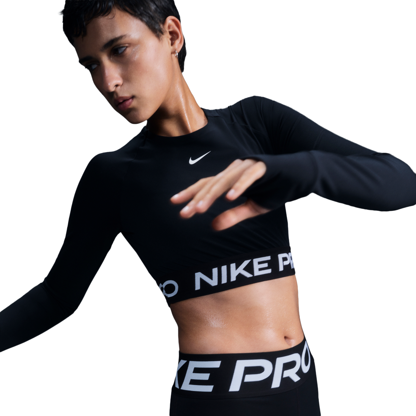 Nike Pro Dri-FIT 365 Crop Long Sleeve - Women's - White/Black