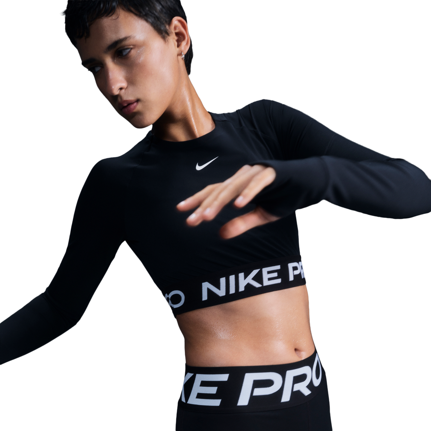 Nike Pro Dri-FIT 365 Crop Long Sleeve - Women's - White/Black