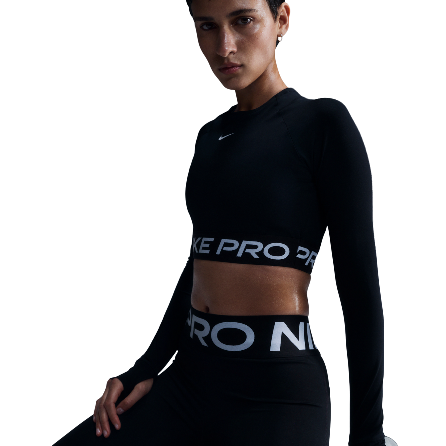 Nike Pro Dri-FIT 365 Crop Long Sleeve - Women's - White/Black