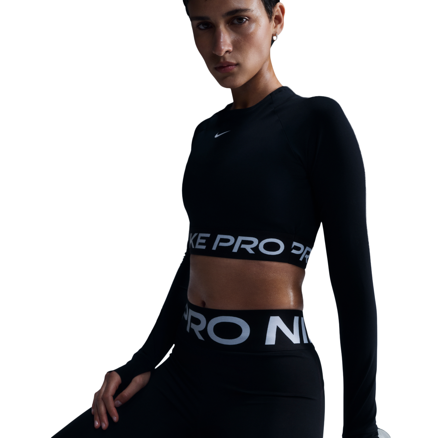 Nike Pro Dri-FIT 365 Crop Long Sleeve - Women's - White/Black