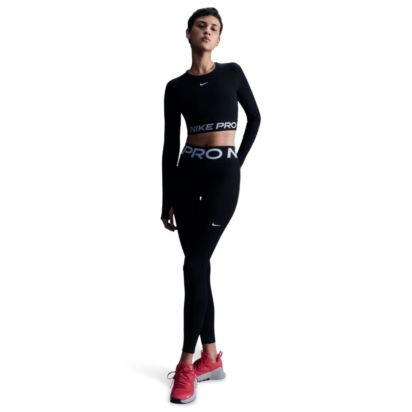 Nike Pro Dri-FIT 365 Crop Long Sleeve - Women's - White/Black