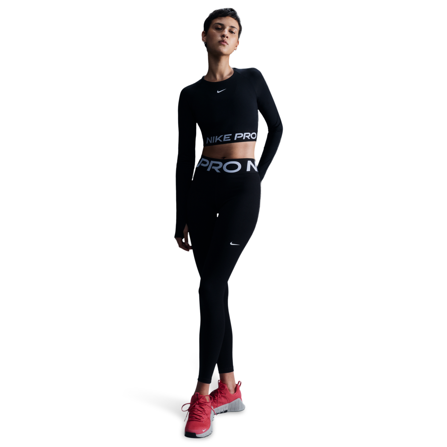 Nike Pro Dri-FIT 365 Crop Long Sleeve - Women's - White/Black