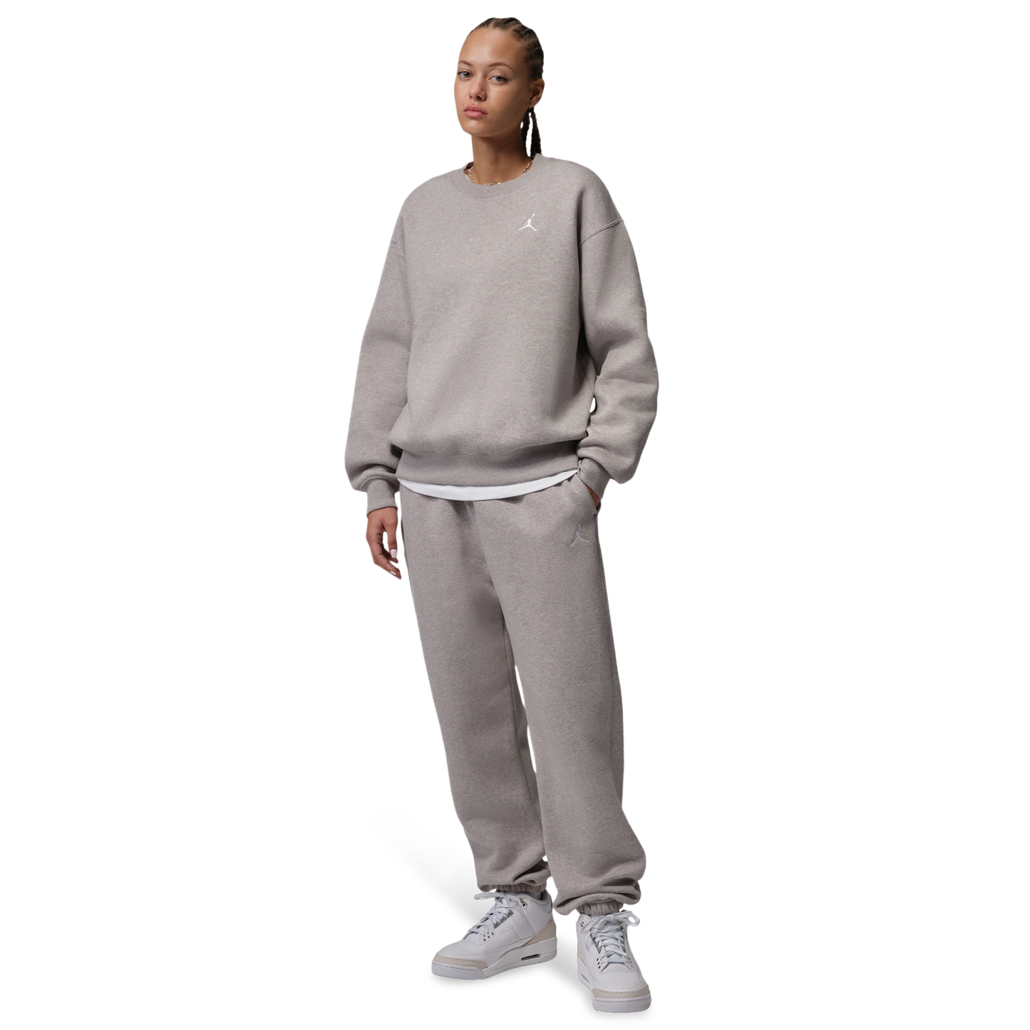 Jordan Brooklyn Fleece Crew - Women's - Enigma Stone/White