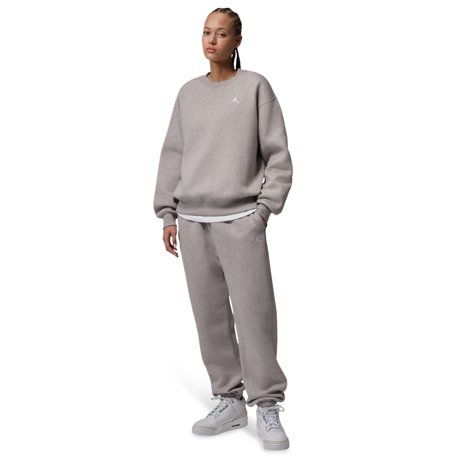 Jordan Brooklyn Fleece Crew - Women's - Enigma Stone/White